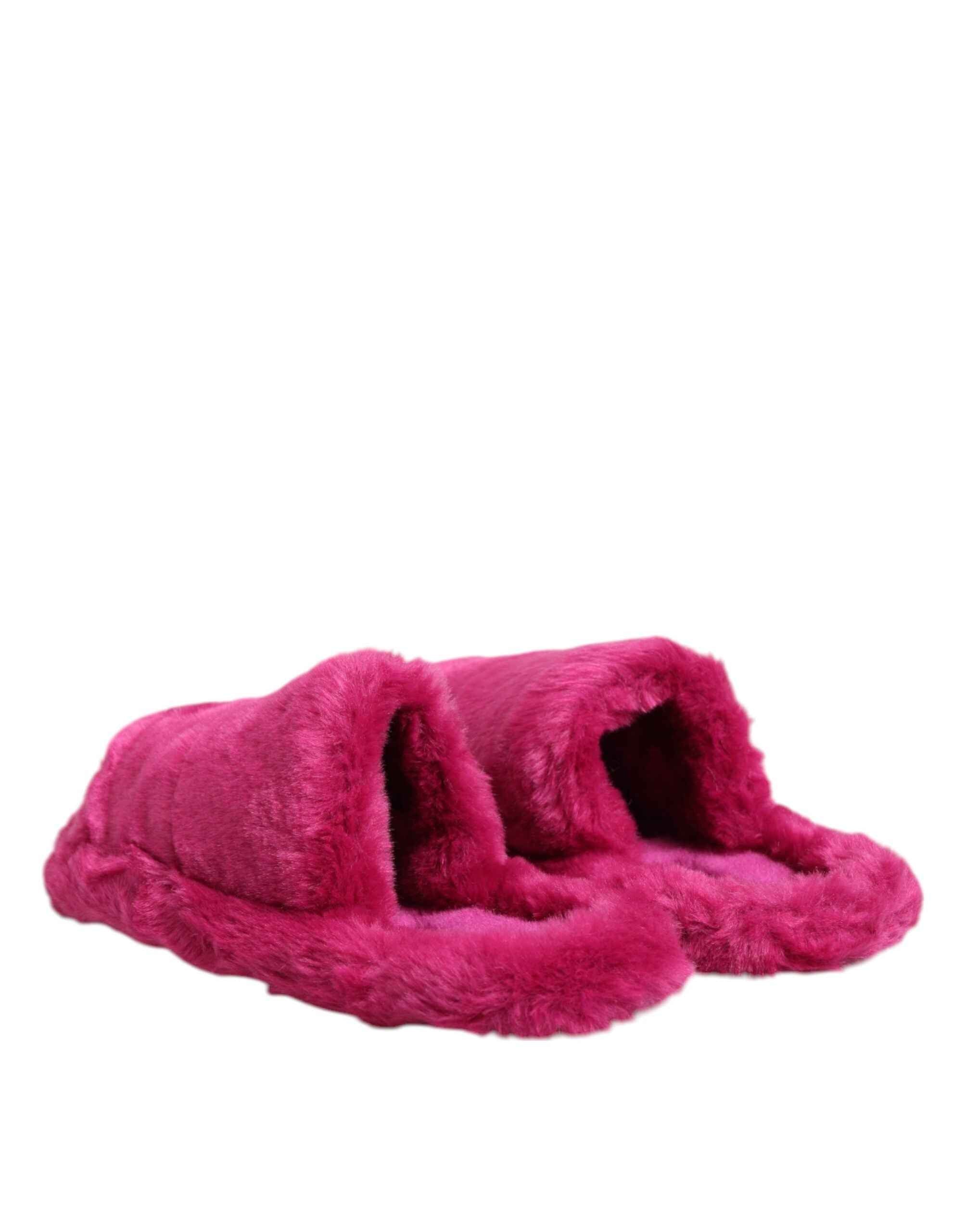 Dolce & Gabbana Pink Acrylic Faux Fur Mens Flats Sandals Shoes