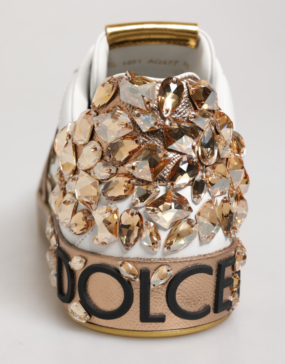 Dolce & Gabbana White Gold Crystal Portofino Sneakers Shoes