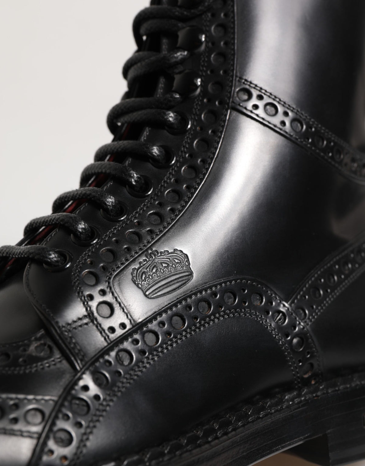 Dolce & Gabbana Black Leather Lace Up Mid Calf Boots Shoes