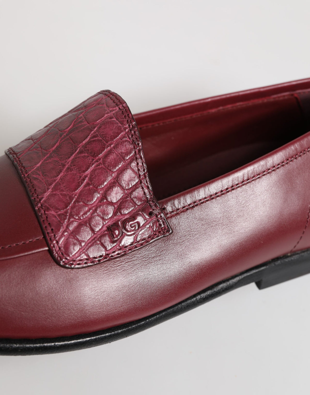 Dolce & Gabbana Burgundy Leather Formal Slip On Shoes