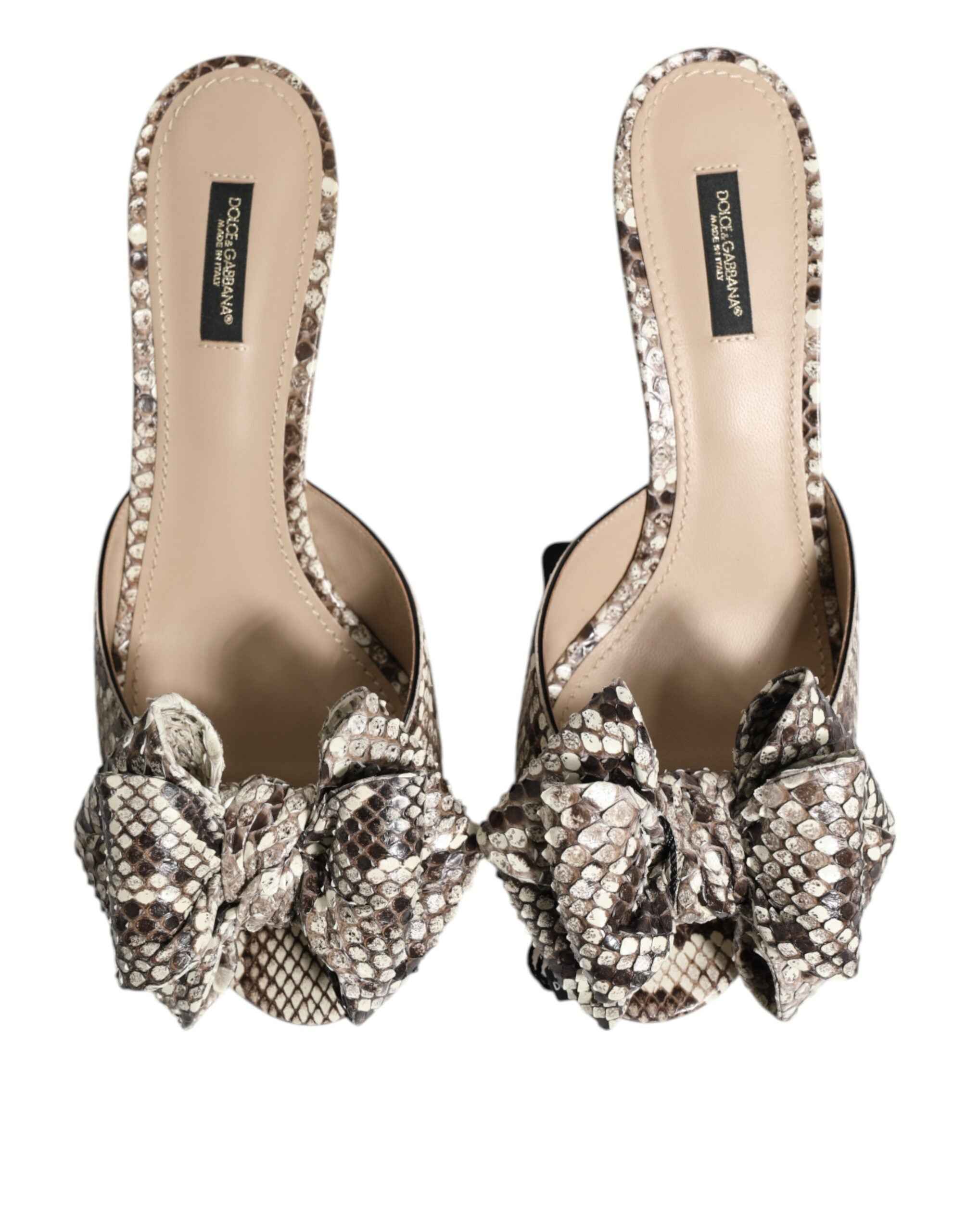 Dolce & Gabbana Multicolor Keira Bow Leather Peep Toe Mules Shoes