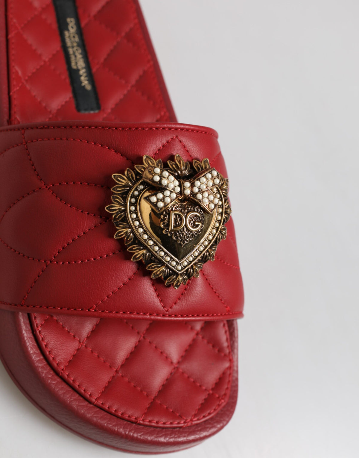 Dolce & Gabbana Red Devotion Matelassé Leather Slides Shoes