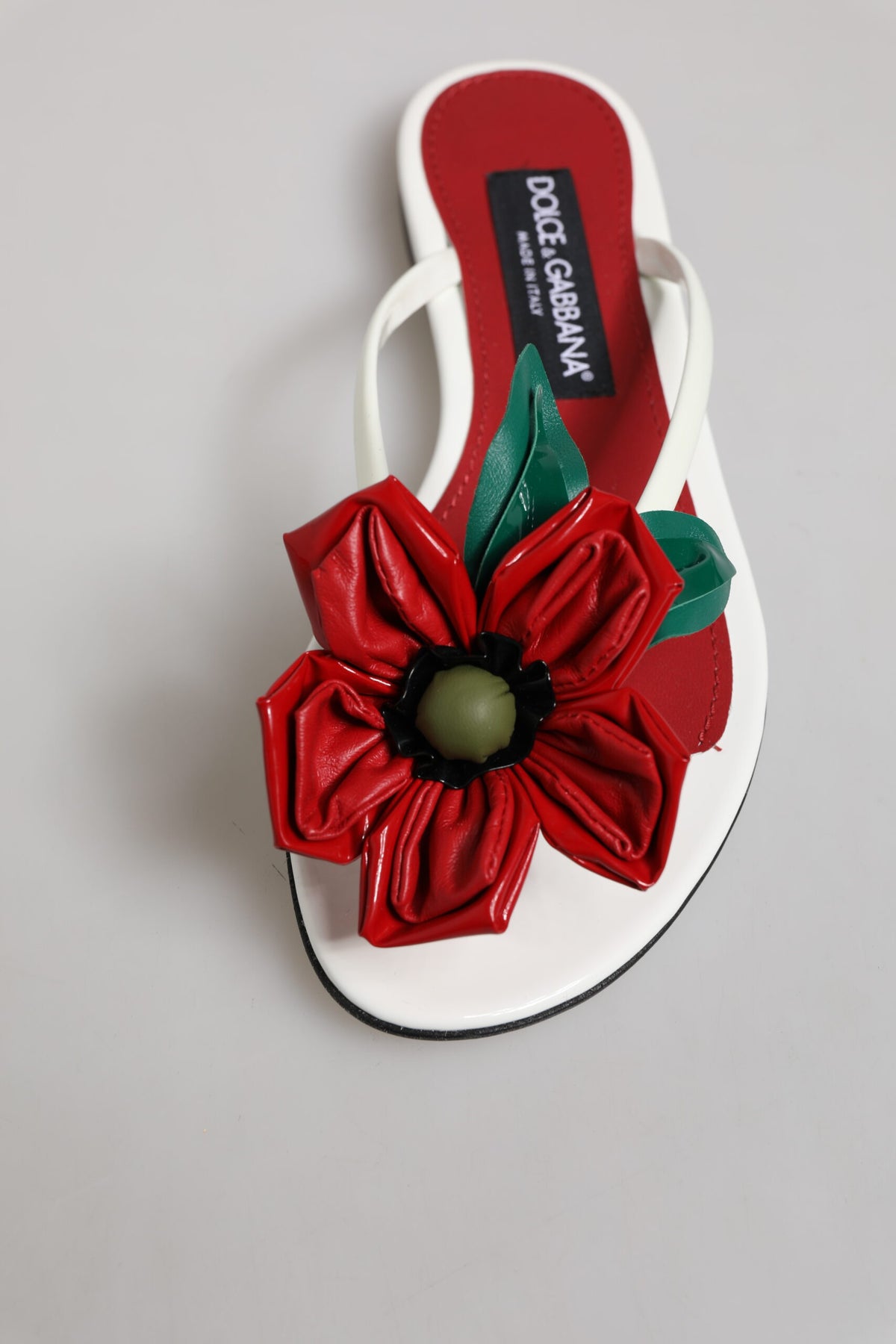 Dolce & Gabbana Red White KEIRA Flower Leather Sandals Shoes