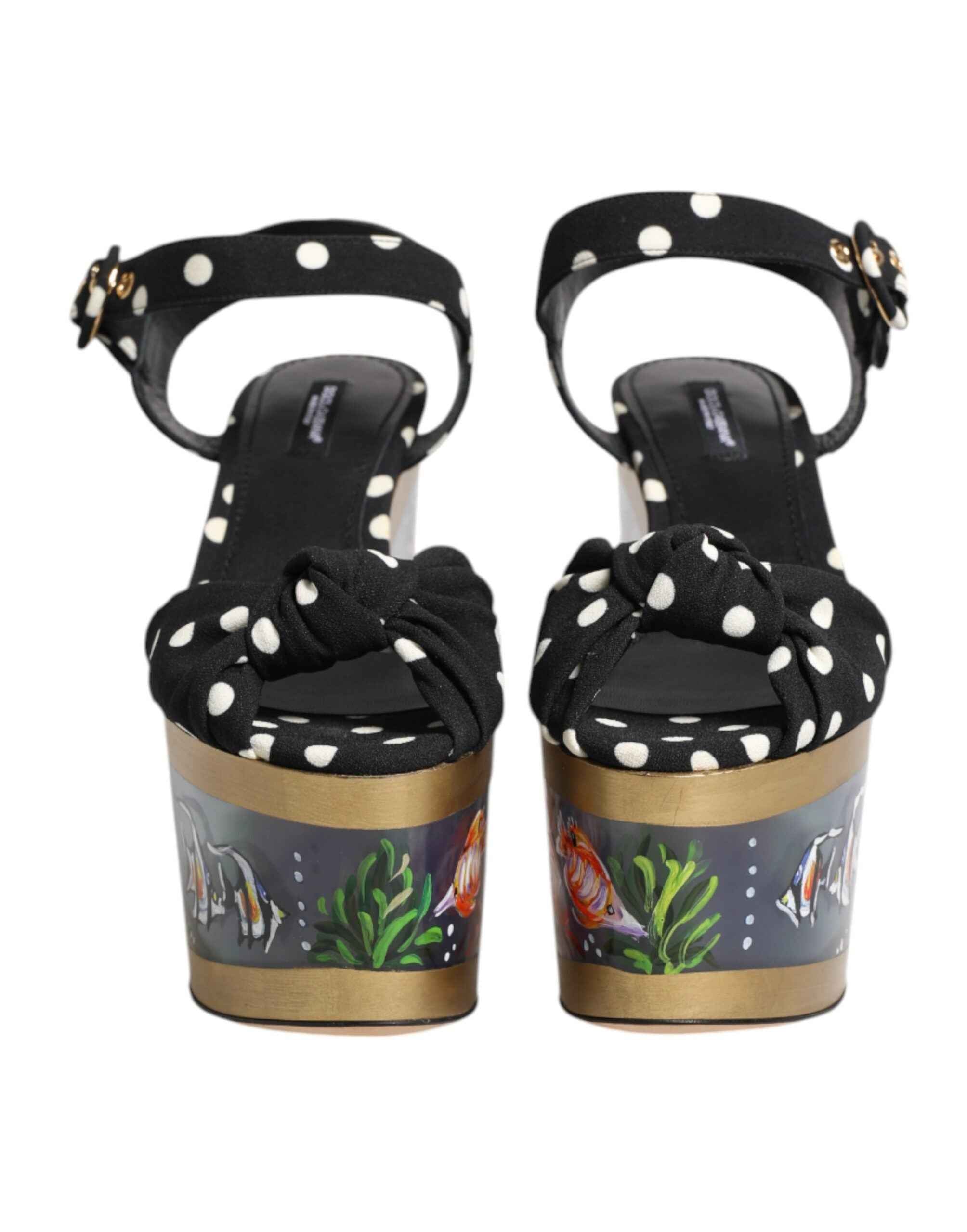 Dolce & Gabbana Multicolor Fish Polka Dot Wedge Sandals Shoes