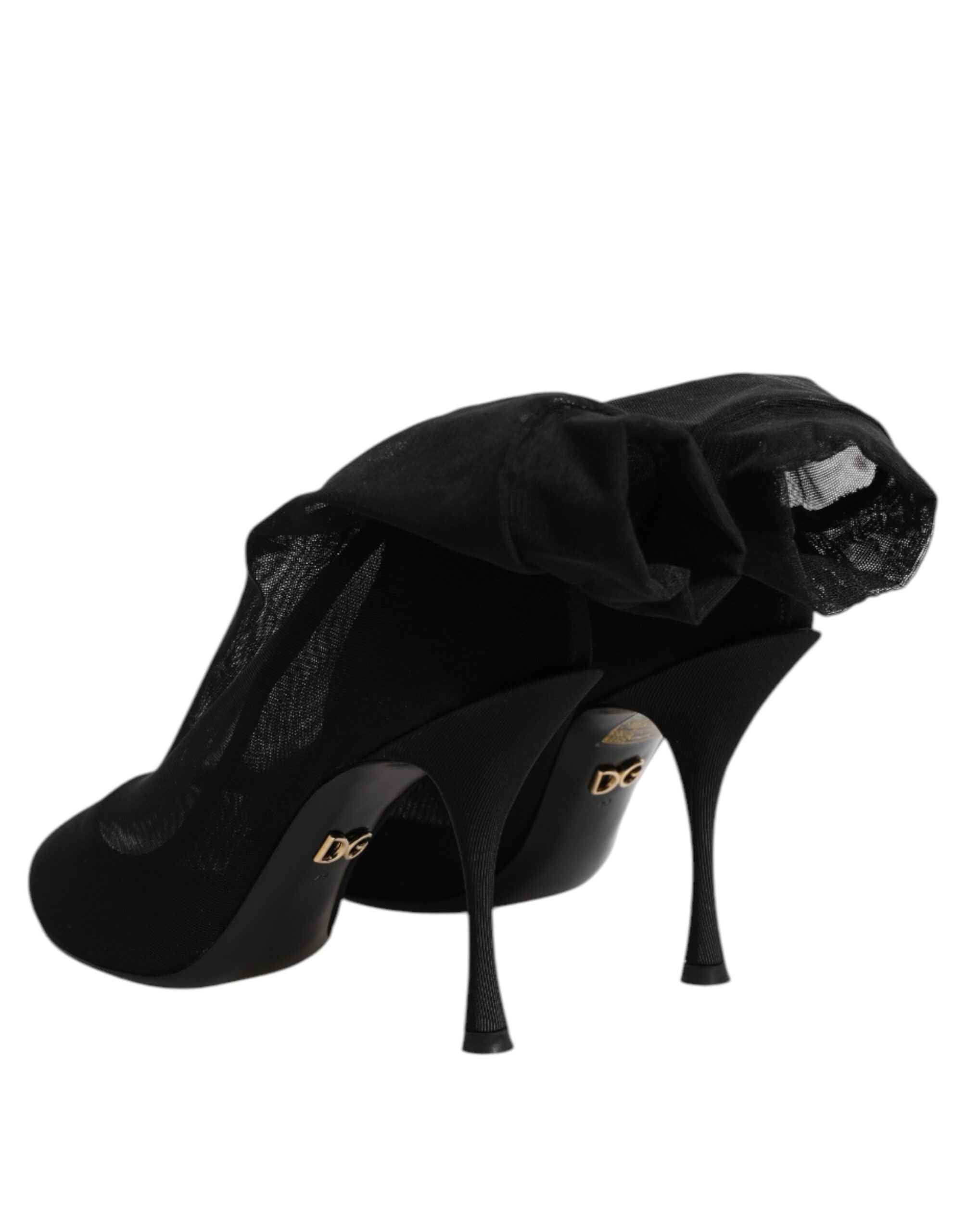 Dolce & Gabbana Black Silk Stretch Mesh Sock Boots Shoes