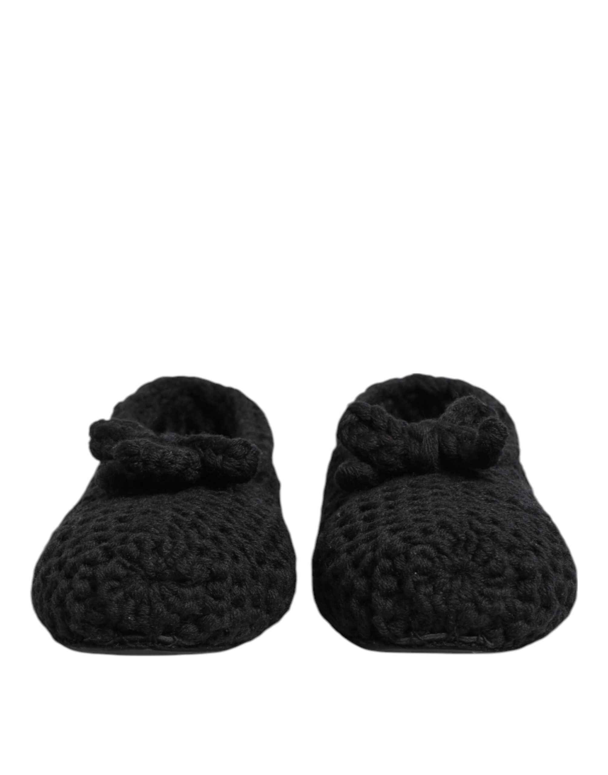 Dolce & Gabbana Black Wool Knit Slip On Ballerina Flats Shoes