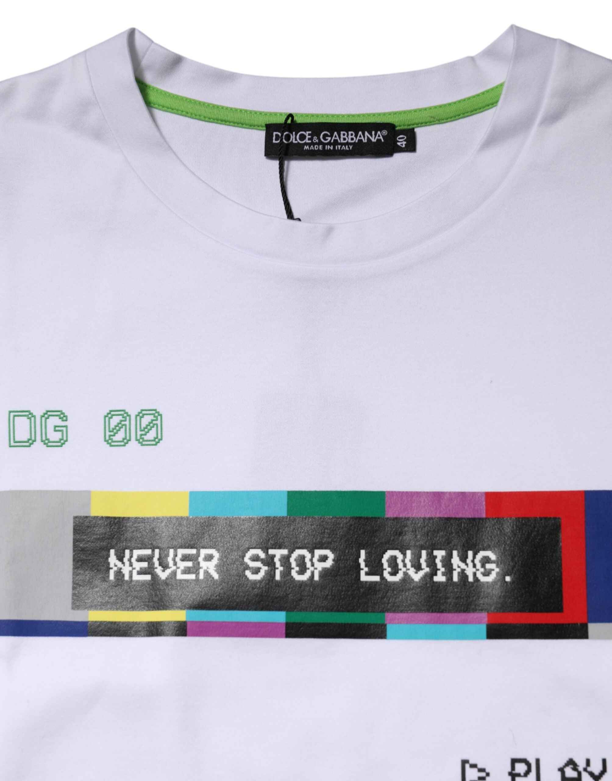 Dolce & Gabbana White Cotton Printed Short Sleeves T-shirt