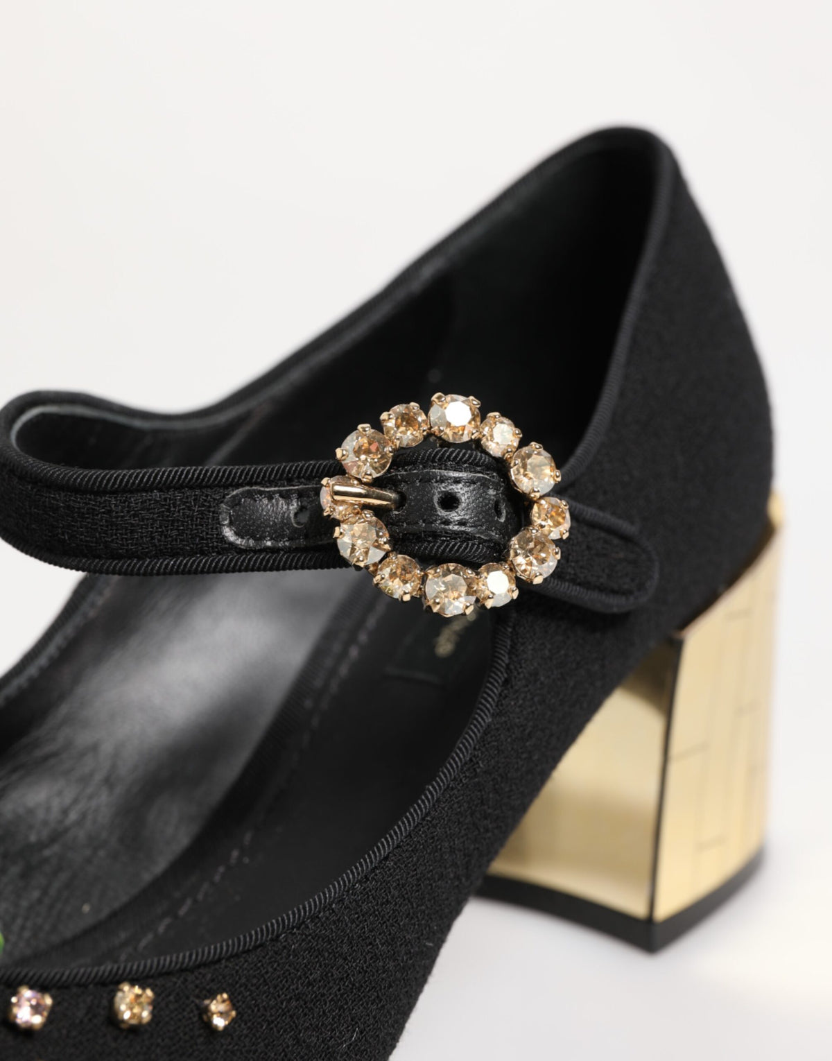 Dolce & Gabbana Black Flower Crystal Embellished Mary Jane Shoes