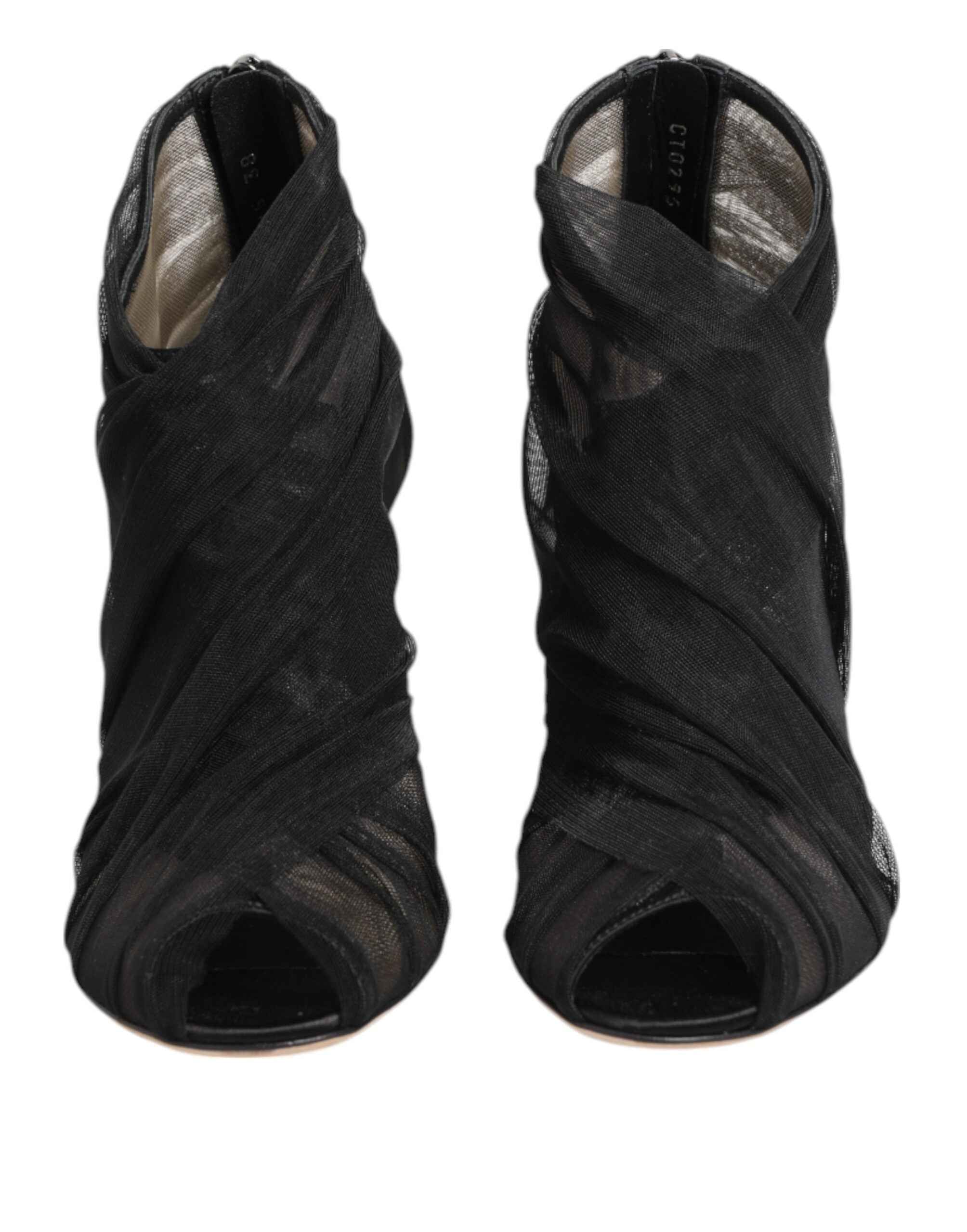 Dolce & Gabbana Black Mesh Stiletto Heels Ankle Boots Shoes
