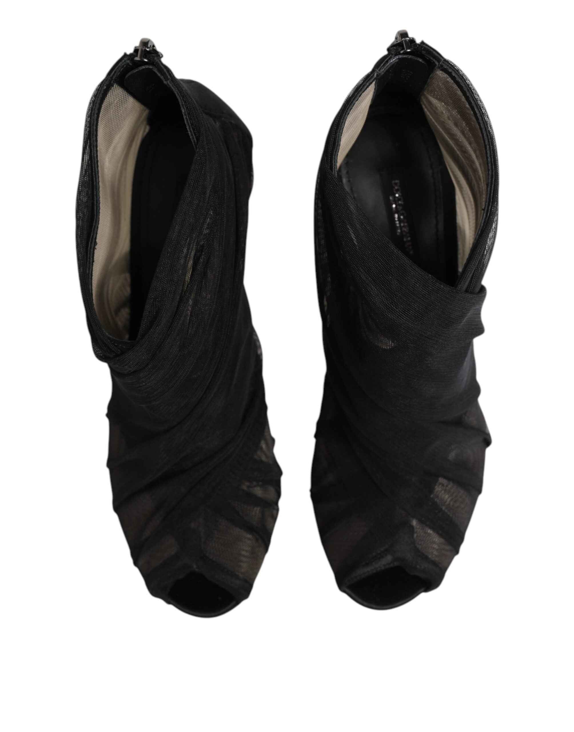 Dolce & Gabbana Black Mesh Stiletto Heels Ankle Boots Shoes
