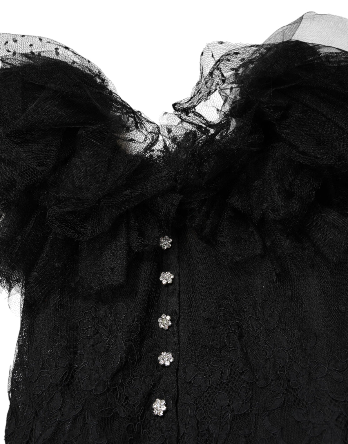 Dolce & Gabbana Black Crystal Embellished Midi A-line Dress