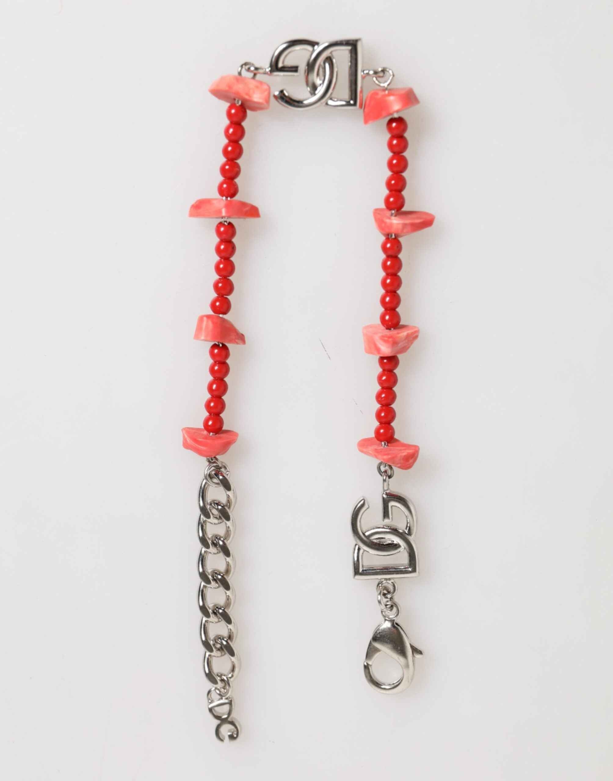 Dolce & Gabbana Silver Tone Brass Beaded Resin DG Logo Chain Men Bracelet