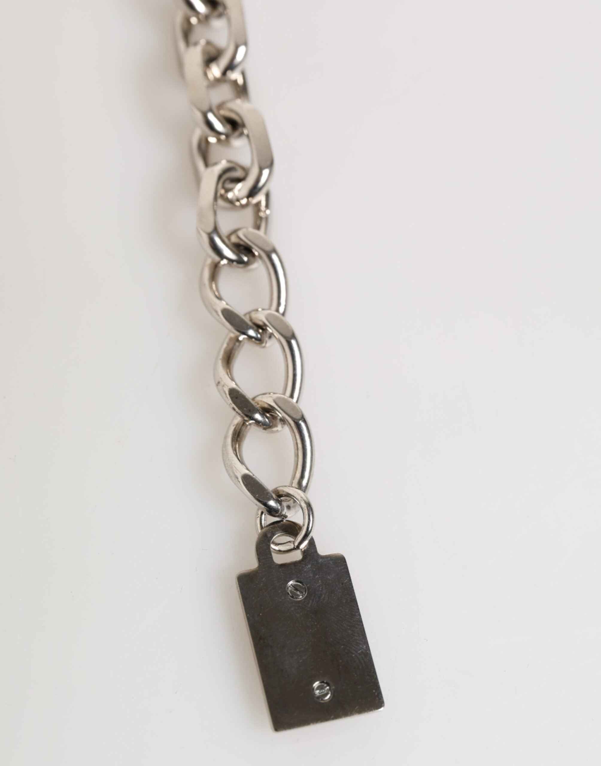 Dolce & Gabbana Silver Chain Brass Beaded Lobster Clasp Logo Men Bracelet