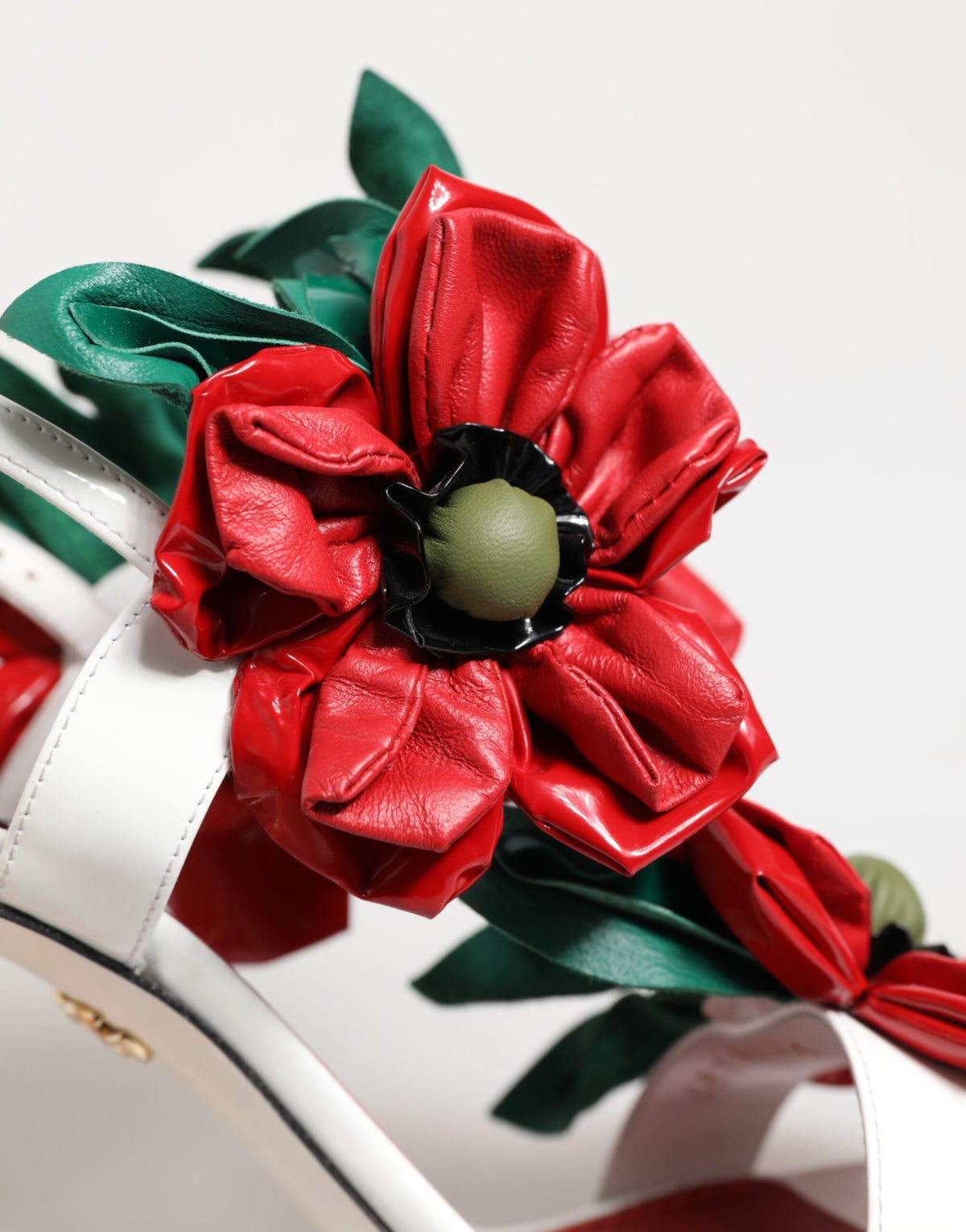 Dolce & Gabbana White Red Floral Detailing Sandals Shoes
