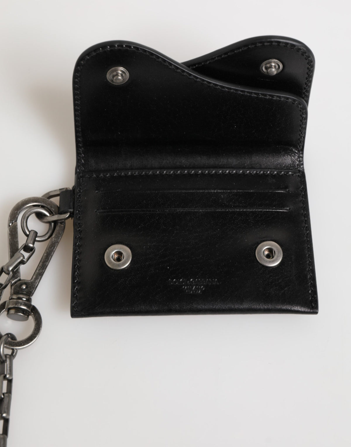 Dolce & Gabbana Black Cavallo Leather Wallet Chain Snap Bifold Card Holder