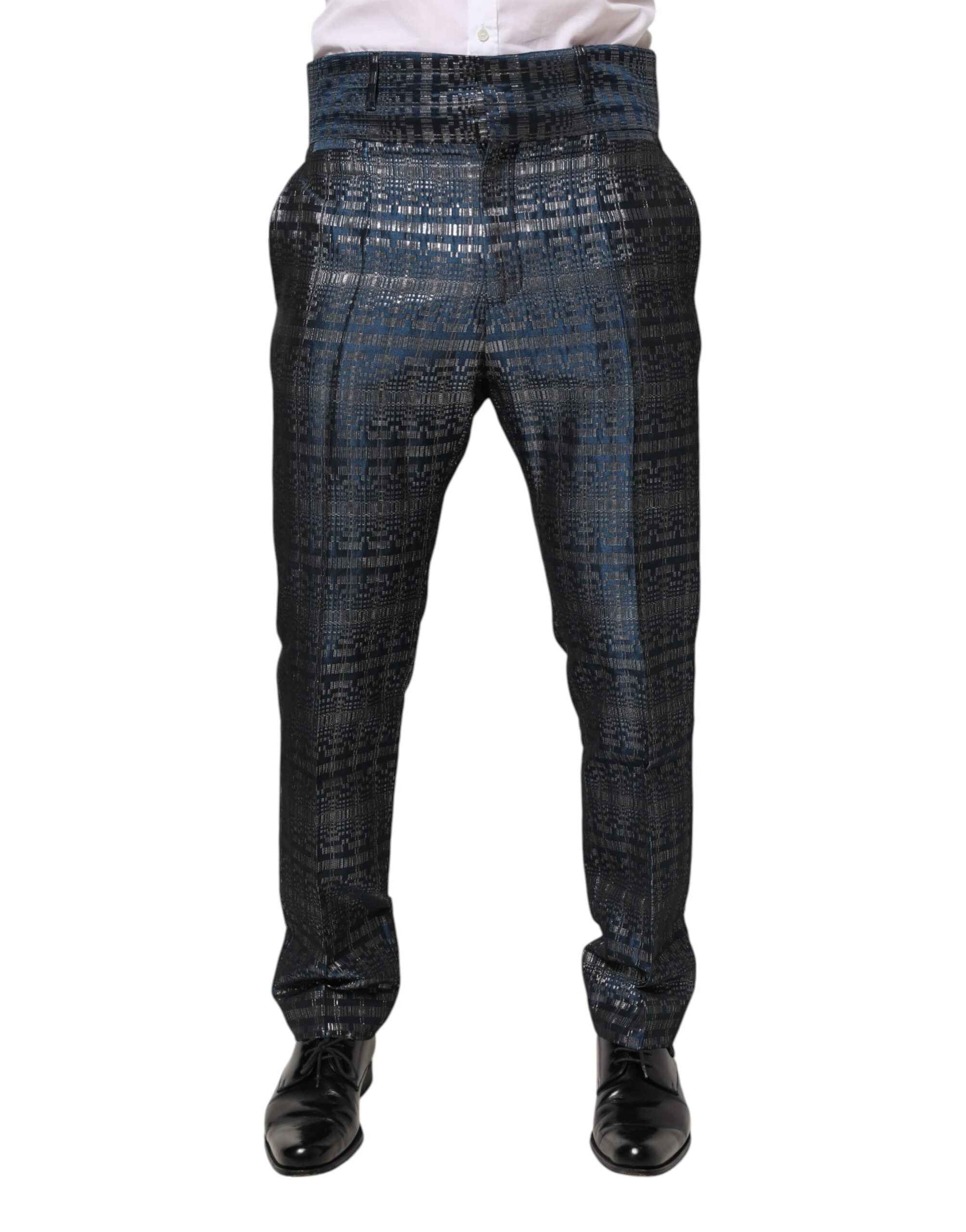 Dolce & Gabbana Blue Silver Shiny Silk Skinny Men Trouser Pants