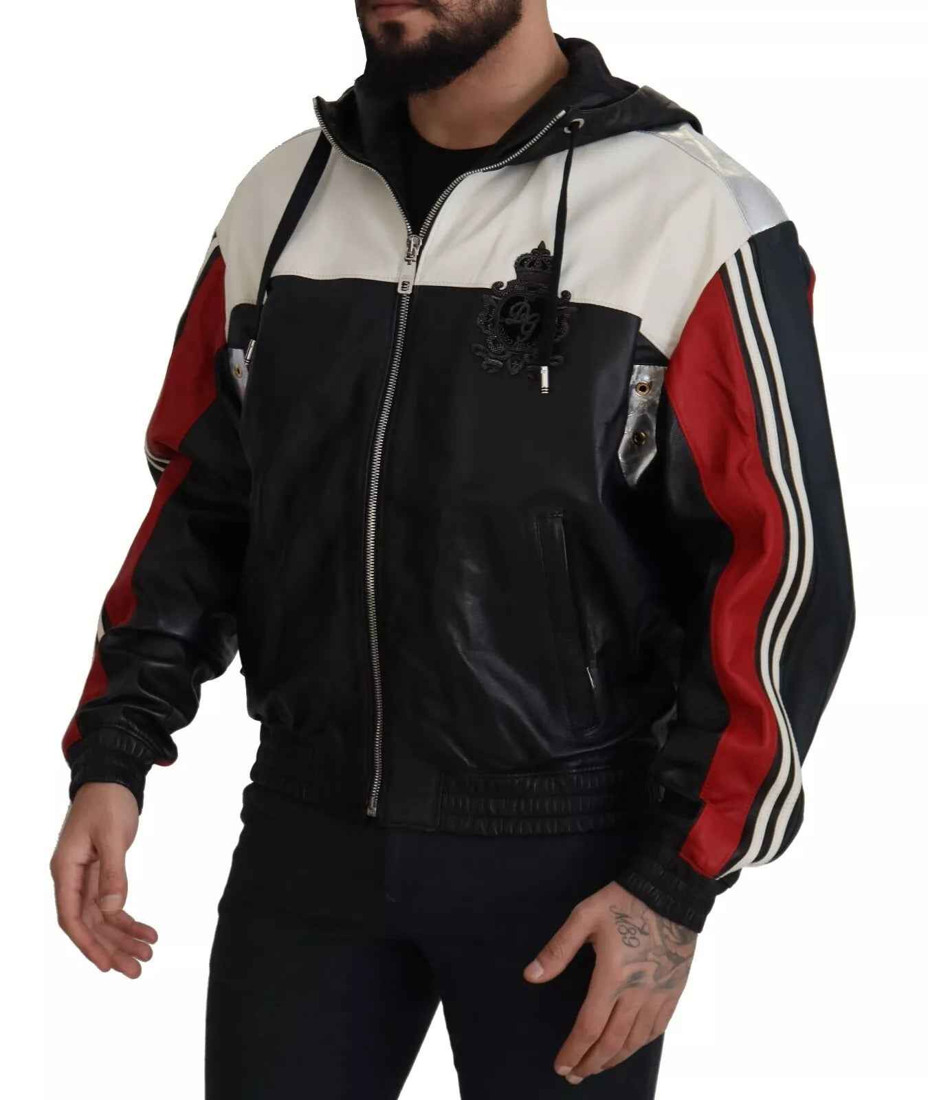 Dolce & Gabbana Black Leather Hooded Blouson Jacket