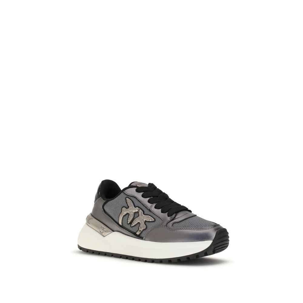 PINKO Gray Calf Leather Bos Taurus Athletic Sneakers