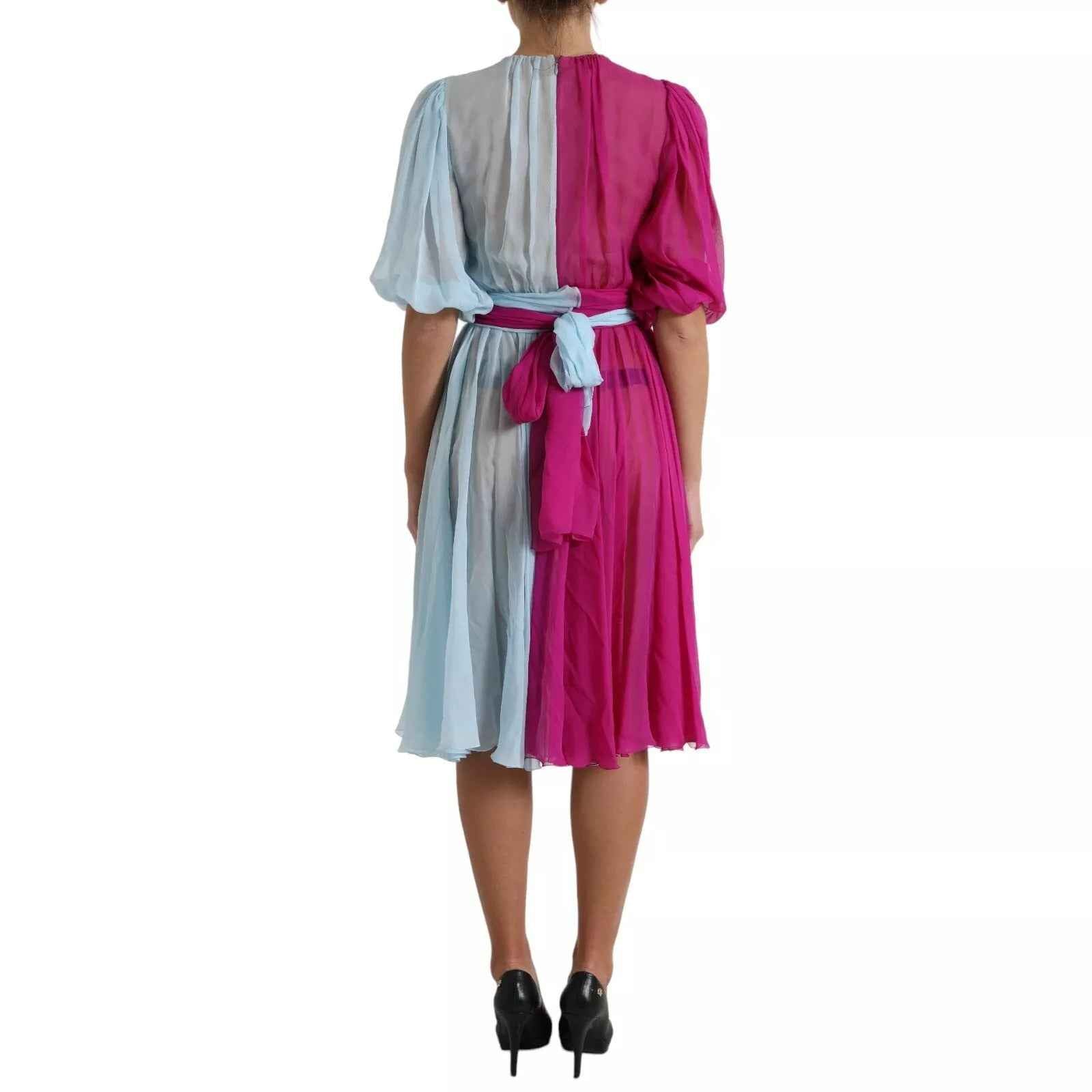 Dolce & Gabbana Light Blue Silk Two Tone Midi Dress