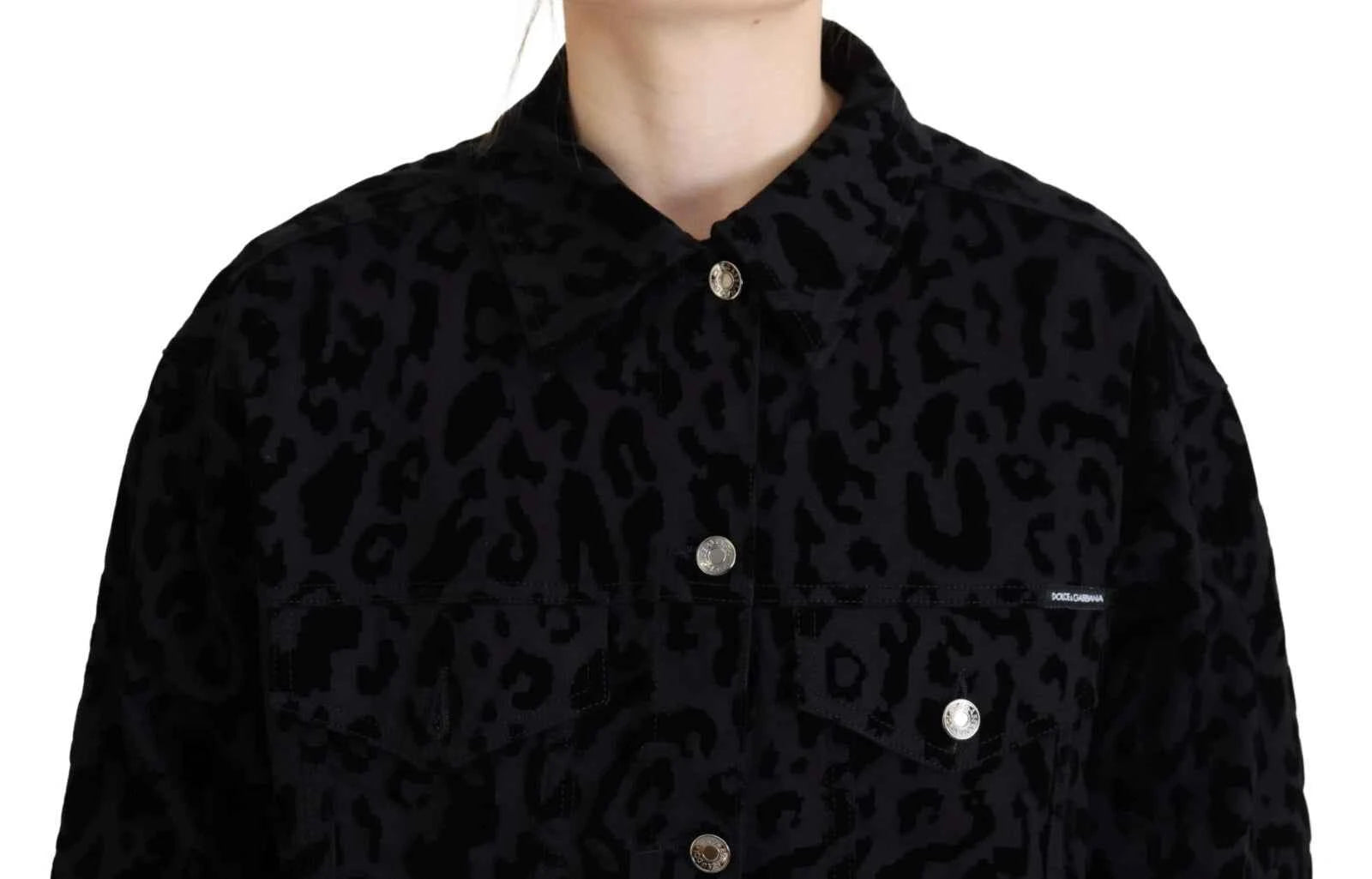 Dolce & Gabbana Cotton Black Leopard Long Sleeve Denim Jacket