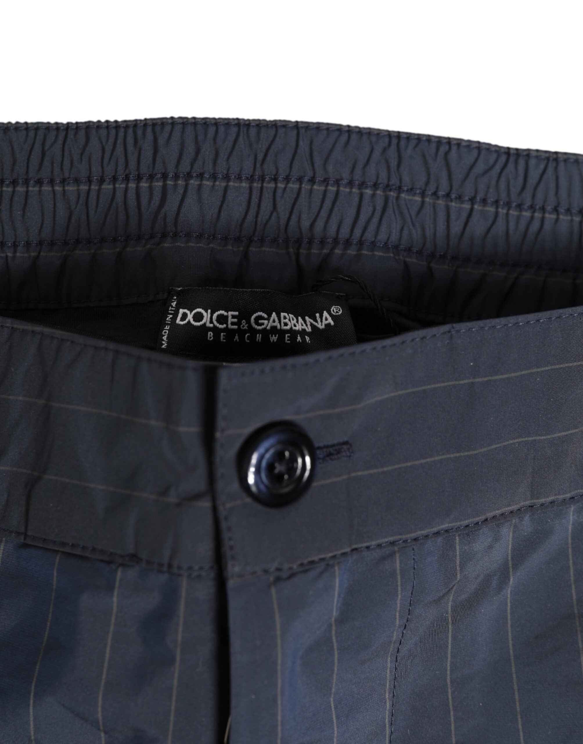 Dolce & Gabbana Navy Blue Polyester Pinstripe Men Shorts Swimwear
