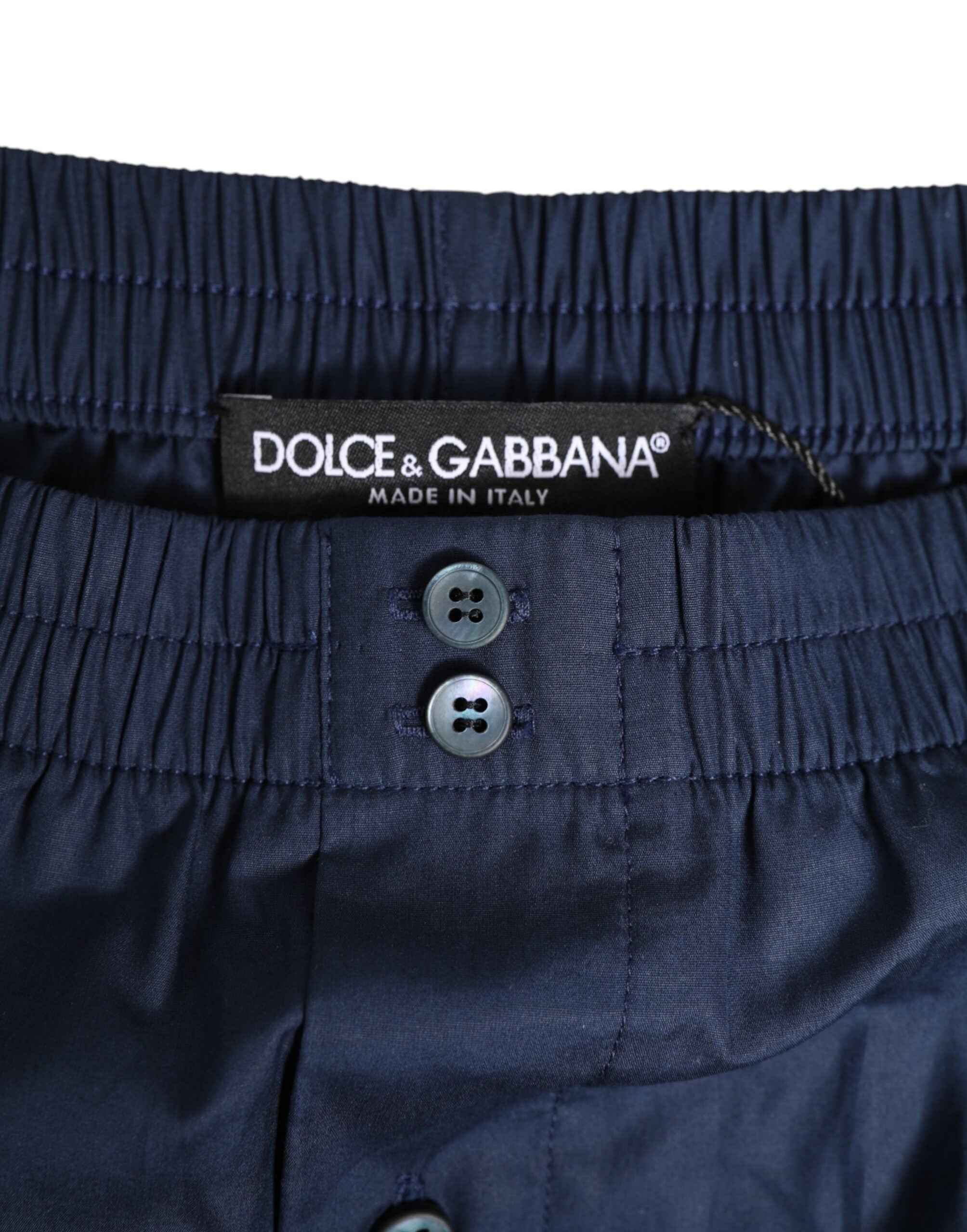 Dolce & Gabbana Navy Blue Cotton Elastic Waistband Button Swimwear