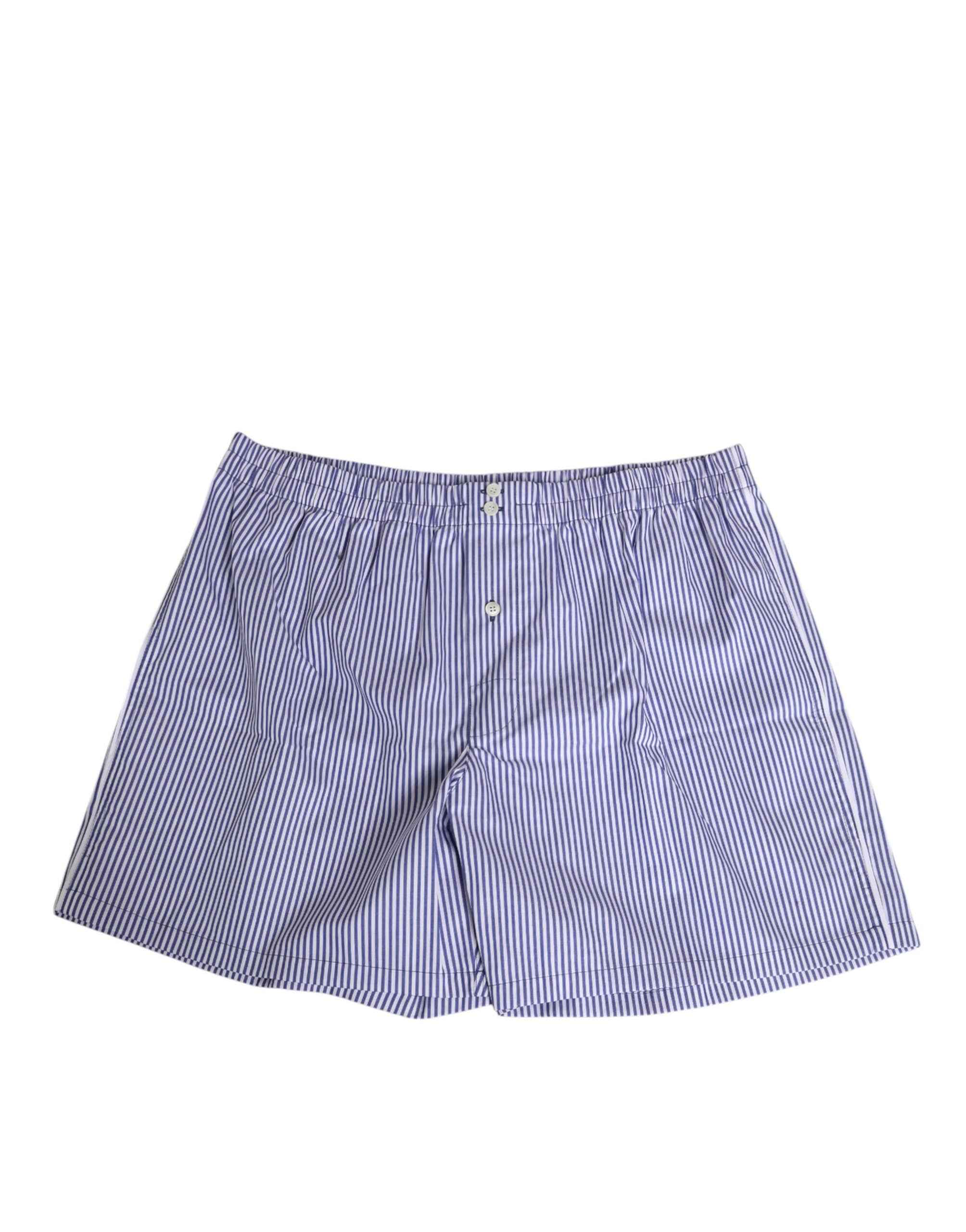 Dolce & Gabbana Blue White Cotton Striped Button Fly Shorts Swimwear