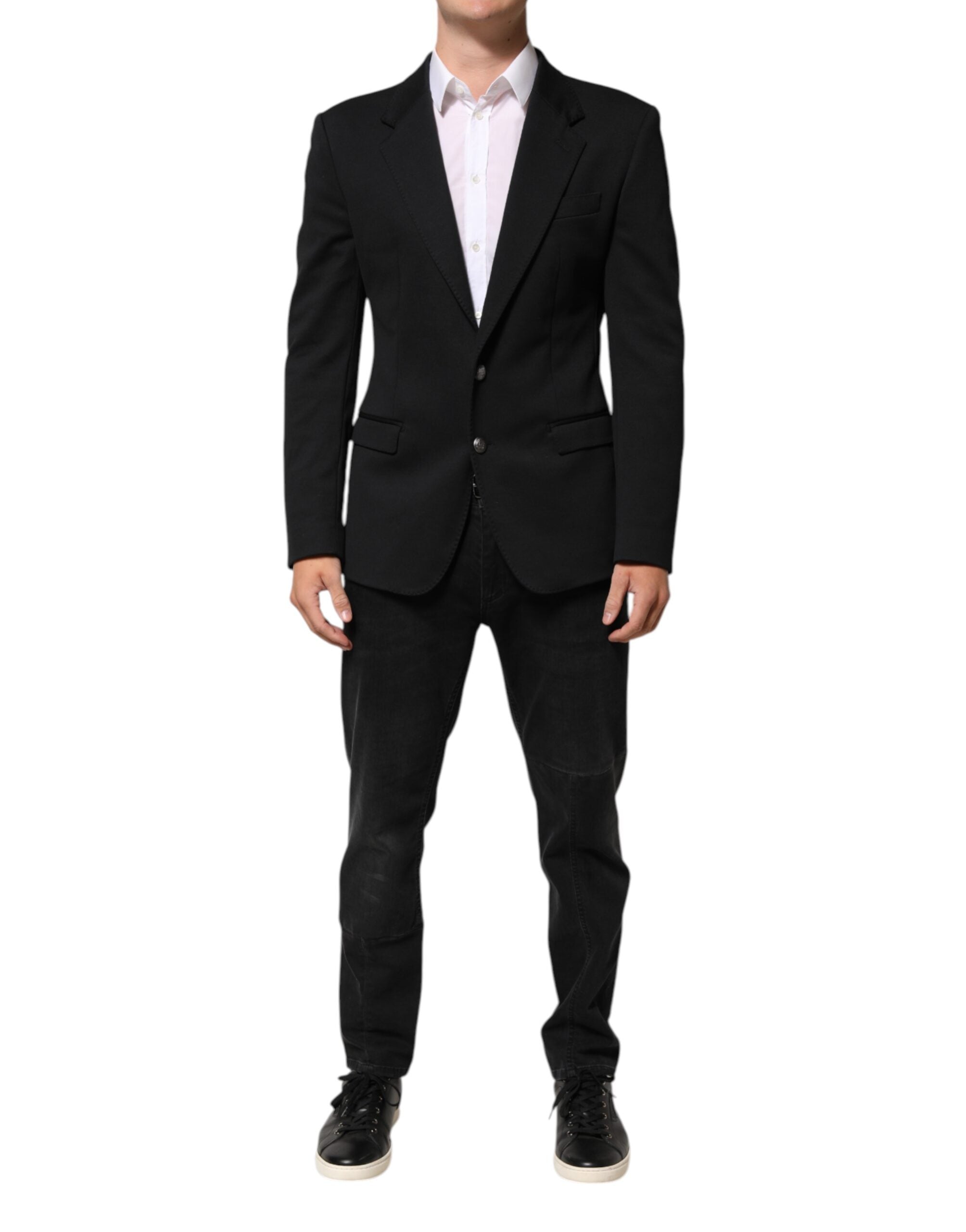Dolce & Gabbana Dark Blue Cotton Men Jacket Coat Blazer Suit