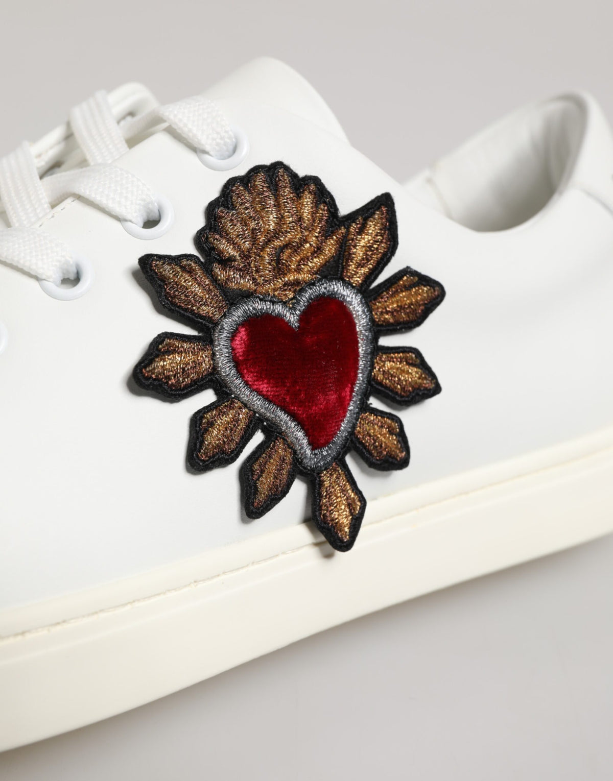Dolce & Gabbana White Leather Sacred Heart Patch Sneakers Shoes