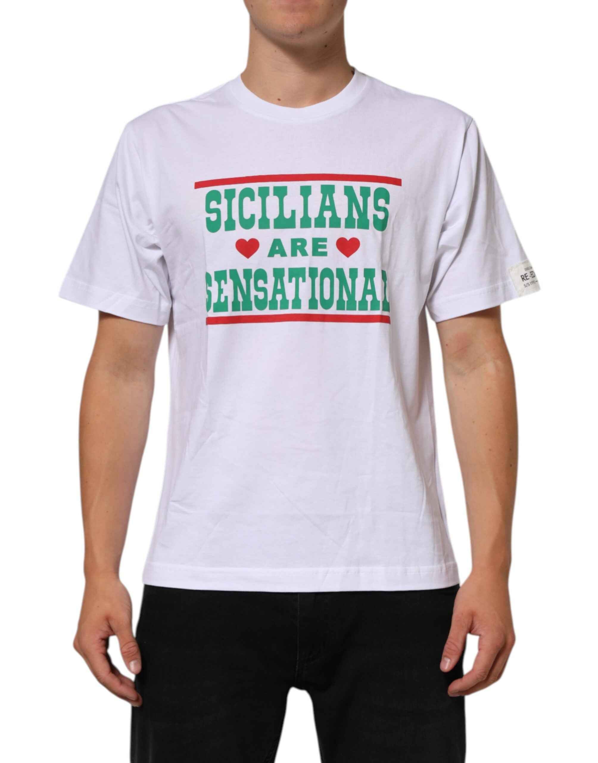Dolce & Gabbana White Graphic Print Cotton Crew Neck T-shirt