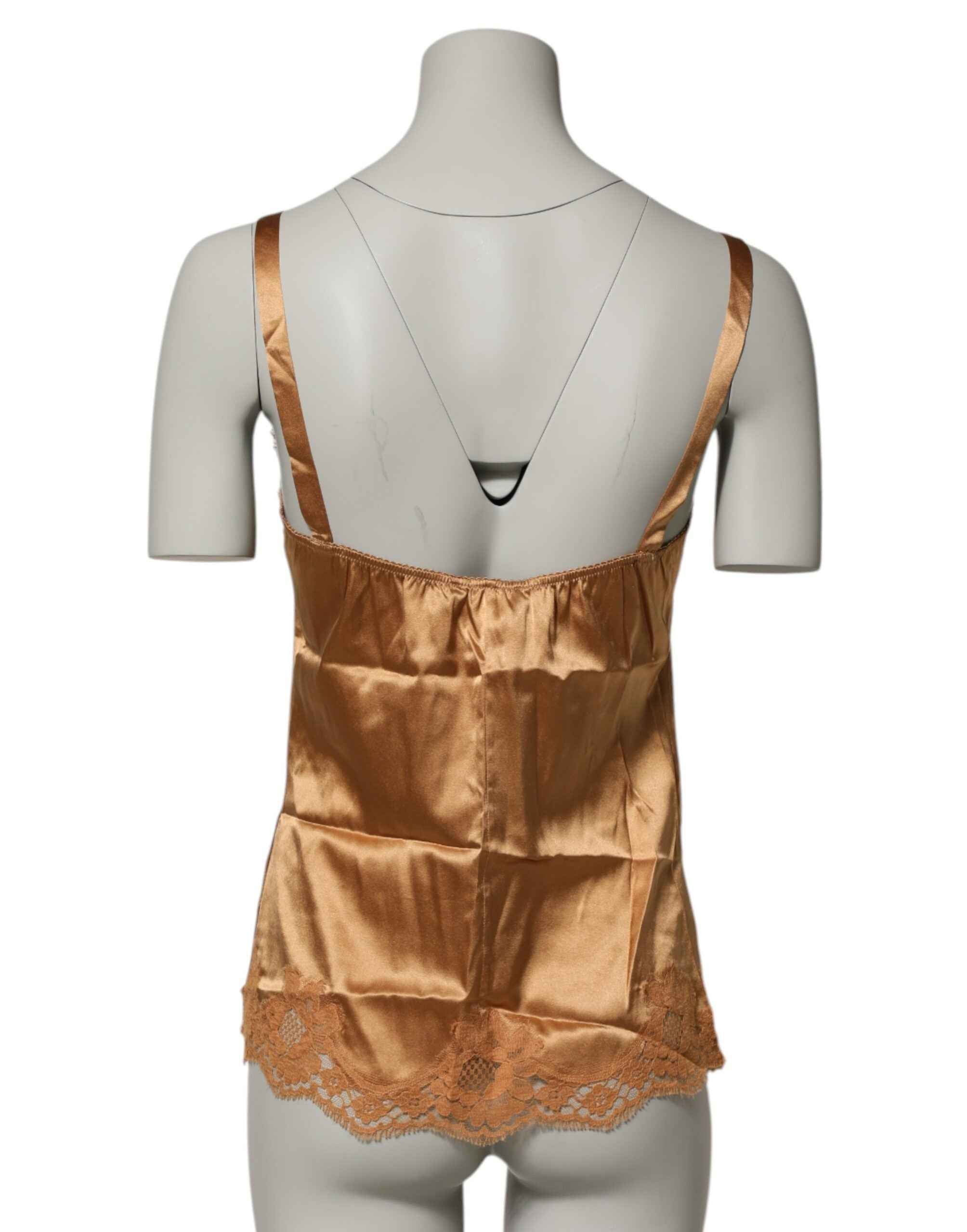 Dolce & Gabbana Brown Floral Lace Silk Satin Tank Lingerie Underwear