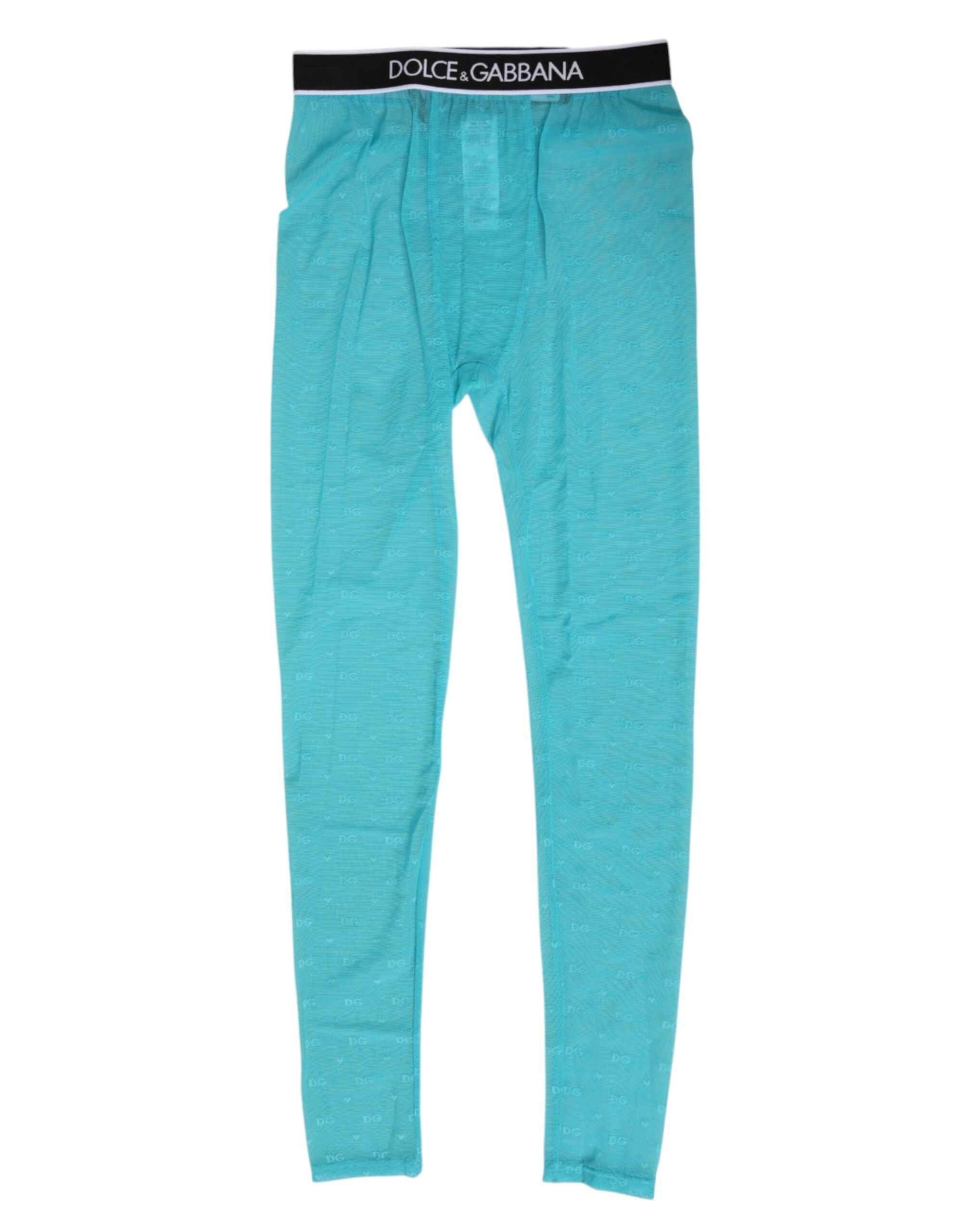Dolce & Gabbana Light Blue Nylon Logo Lace Leggings Pants Underwear