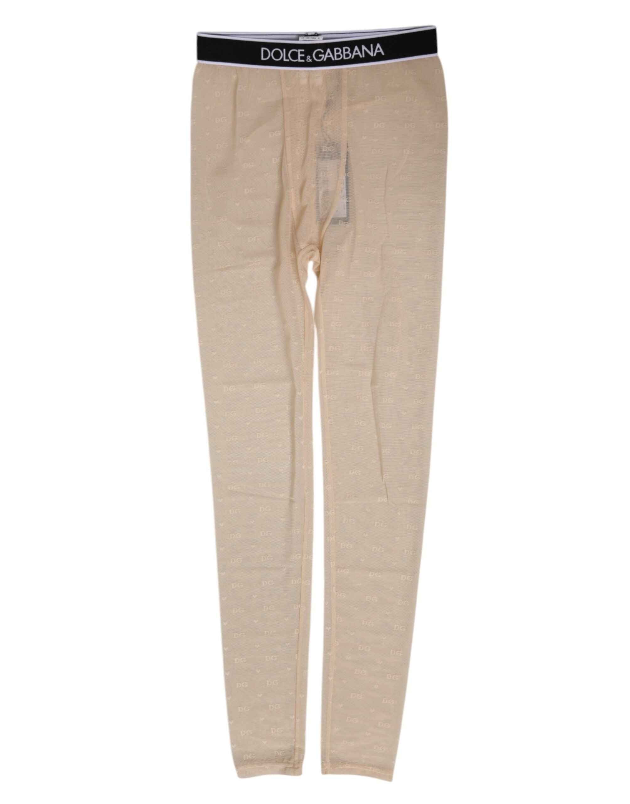 Dolce & Gabbana Beige Nylon Logo Lace Leggings Pants Underwear