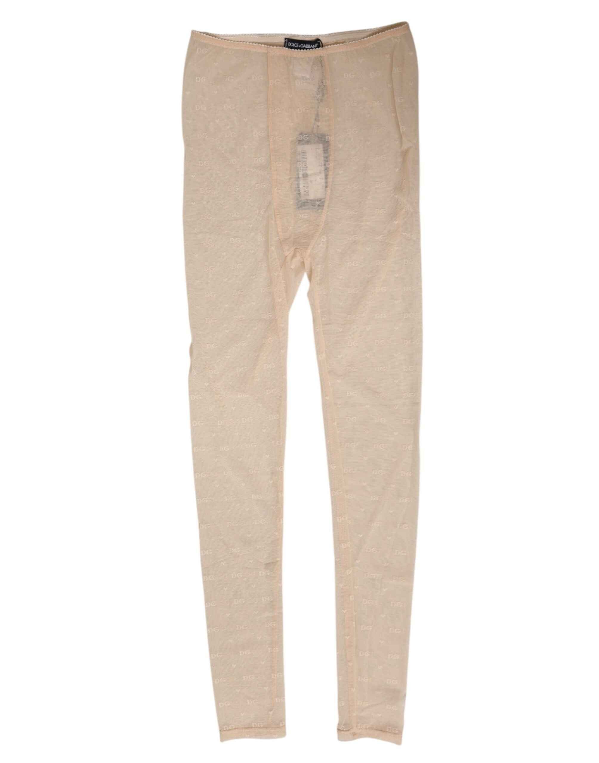 Dolce & Gabbana Beige Nylon Stretch Logo Lace Leggings Underwear