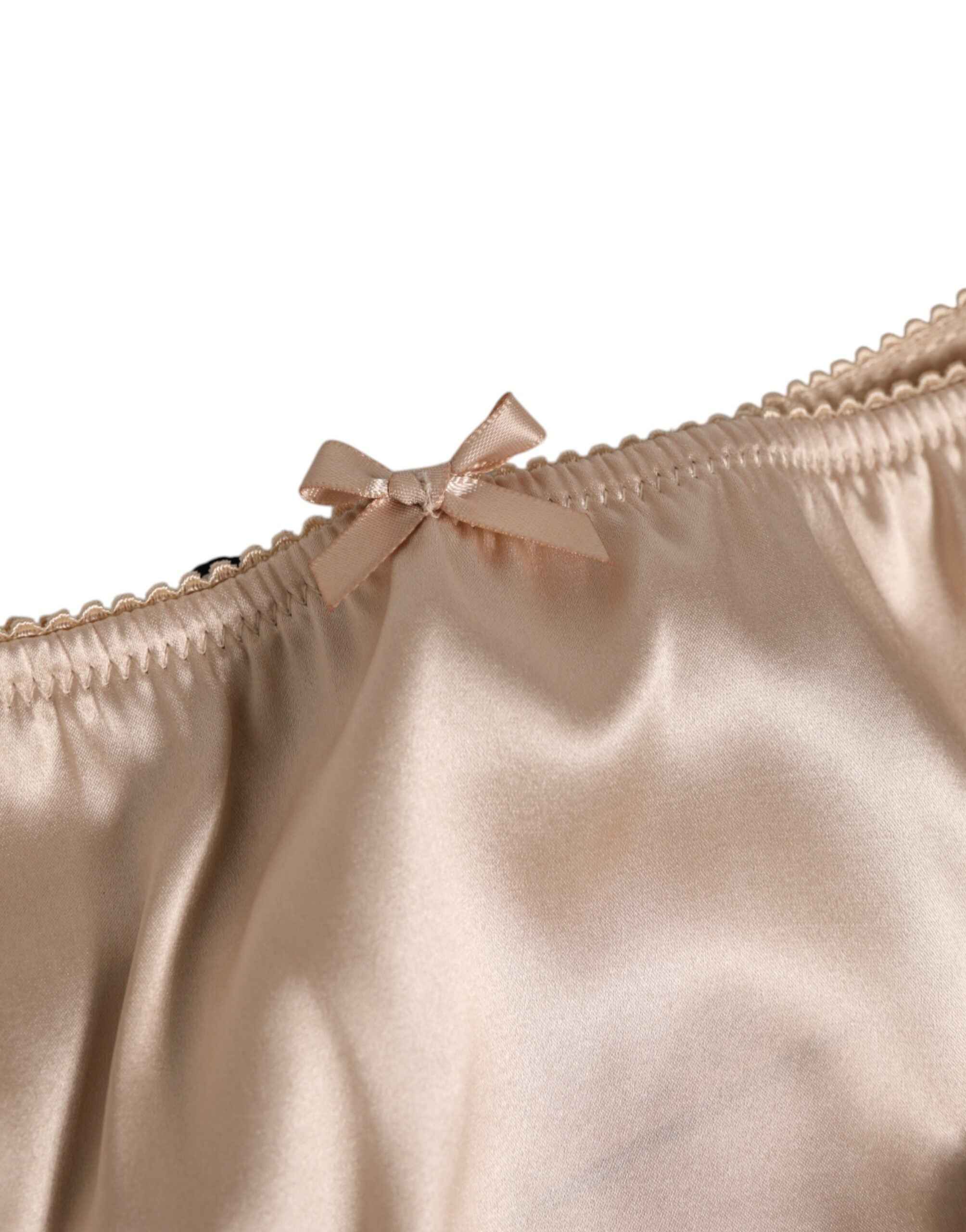 Dolce & Gabbana Beige Silk Satin Floral Lace Panty Brief Underwear