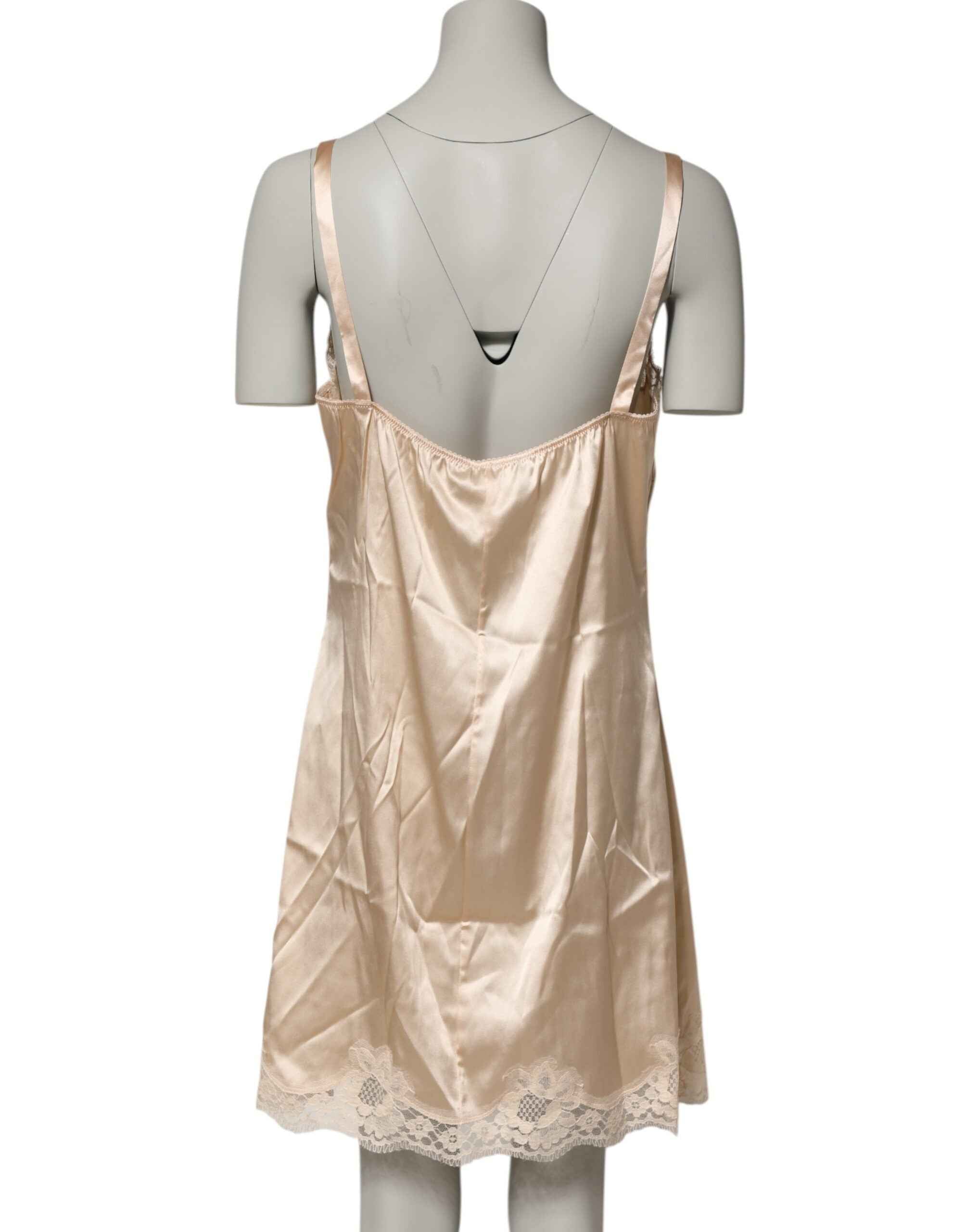 Dolce & Gabbana Nude Chemise Lingerie Silk Blend Lace Trim Dress