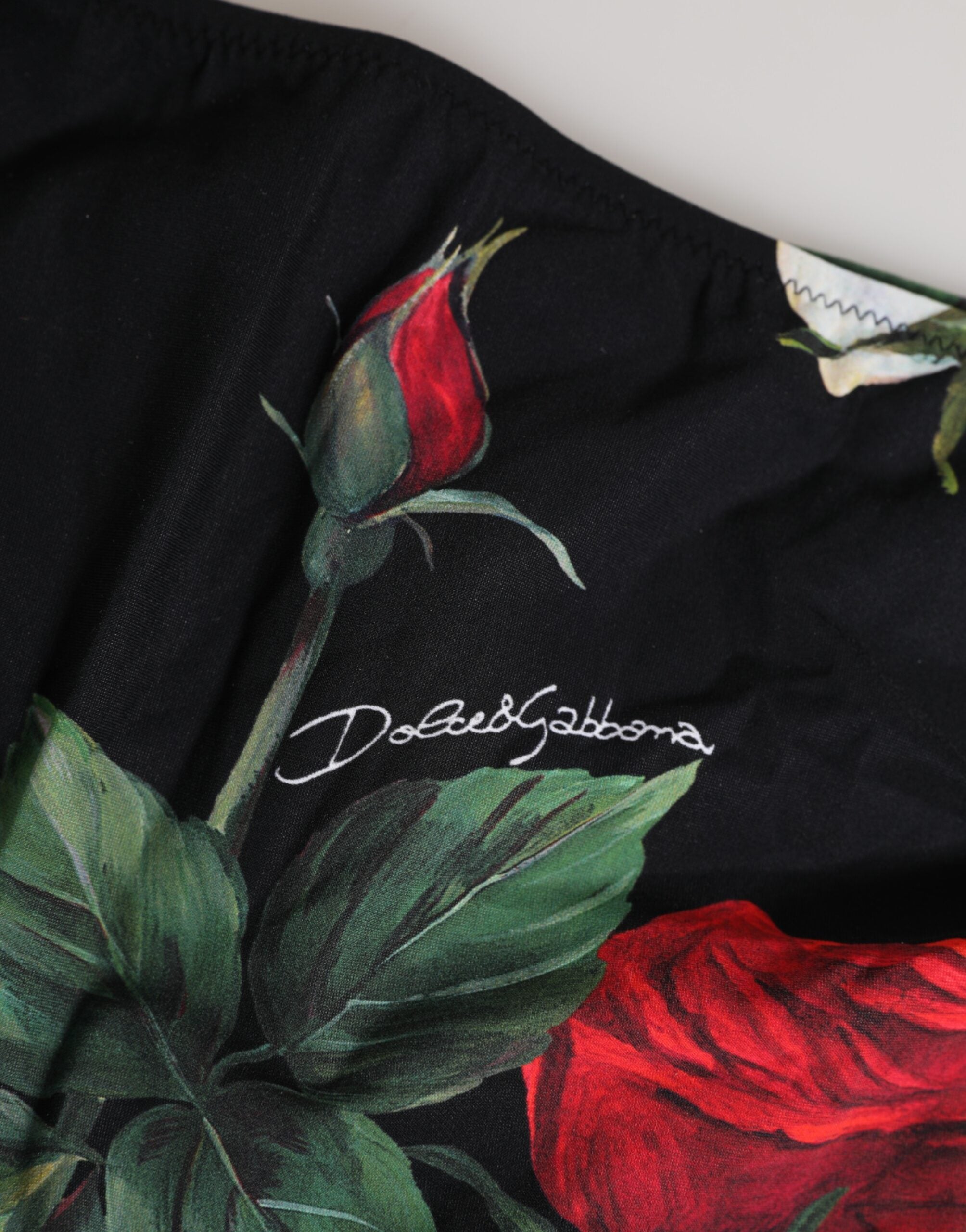 Dolce & Gabbana Black Side Tie Floral Bikini Bottom Swimwear