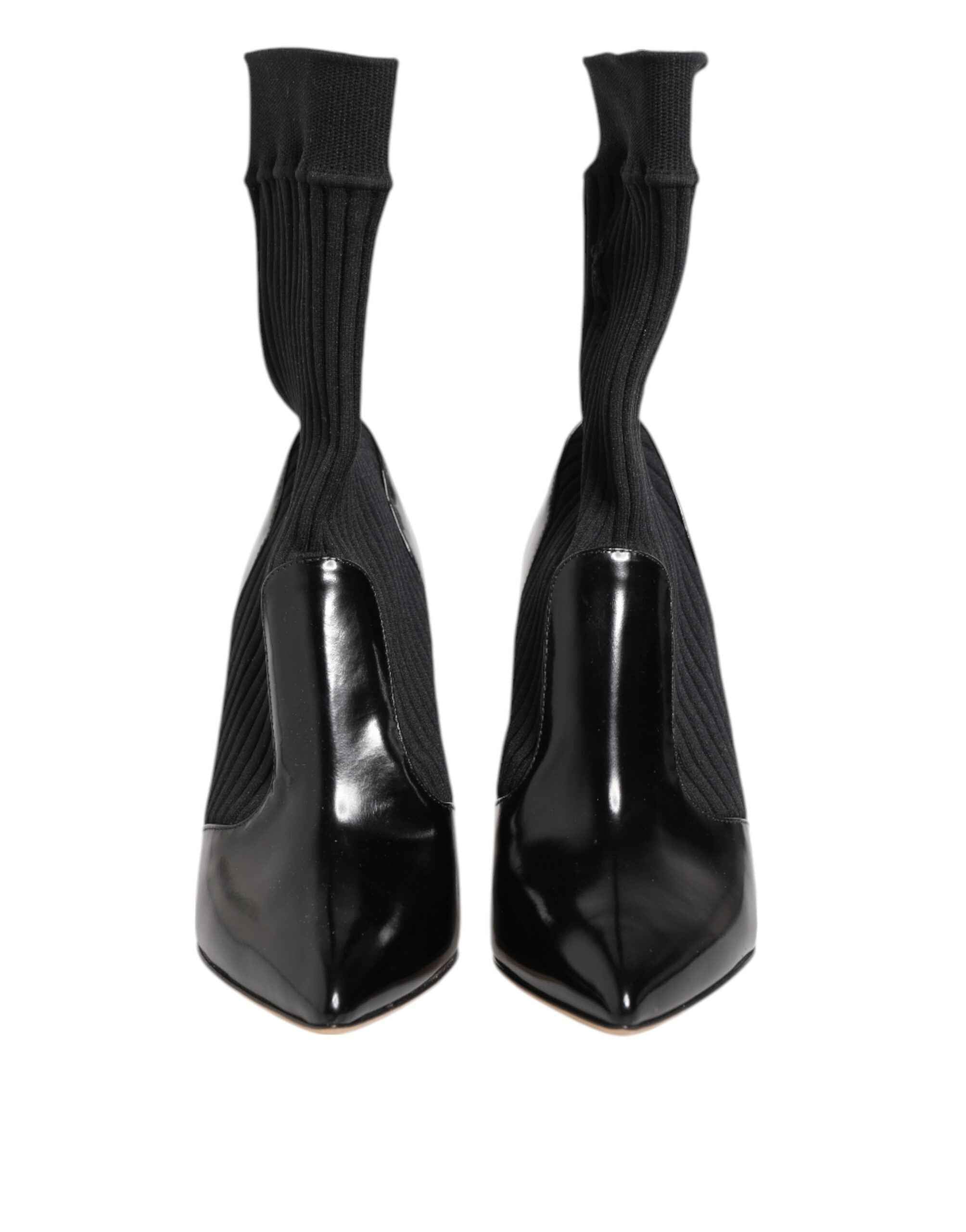 Dolce & Gabbana Black Stretch Stilettos Booties Socks Shoes