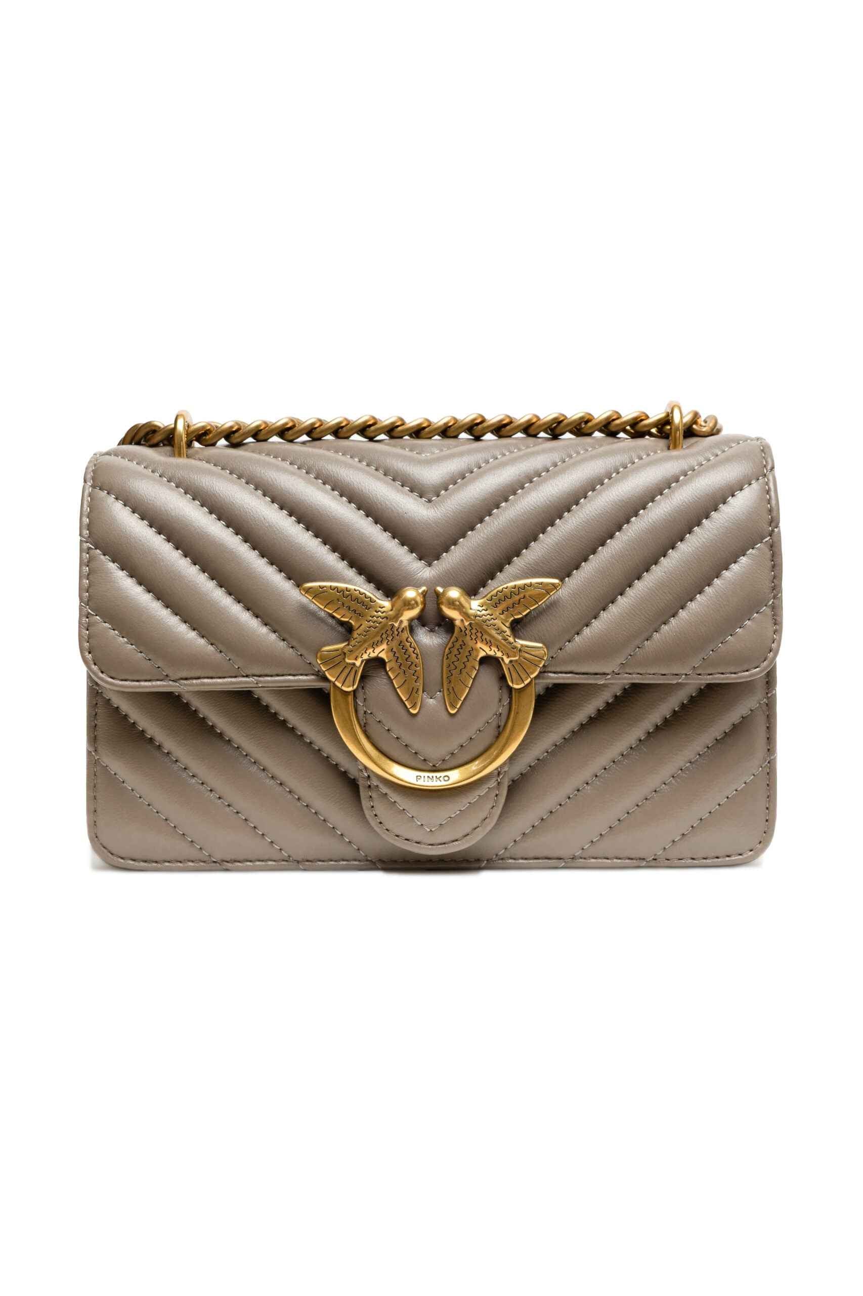 PINKO Grey Leather Love One Mini Shoulder Bag