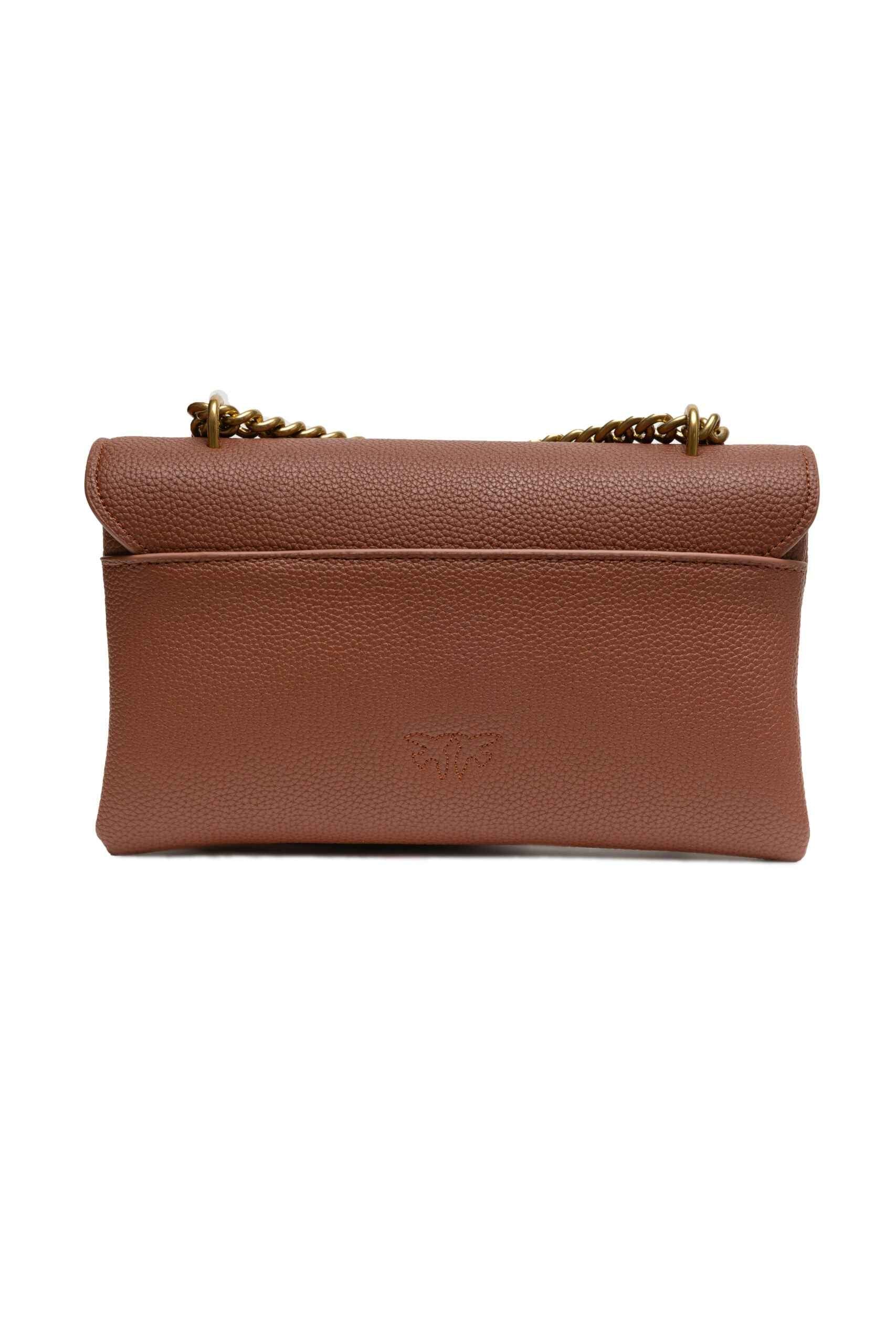 PINKO Brown Leather Love Boucle Riga Shoulder Bag