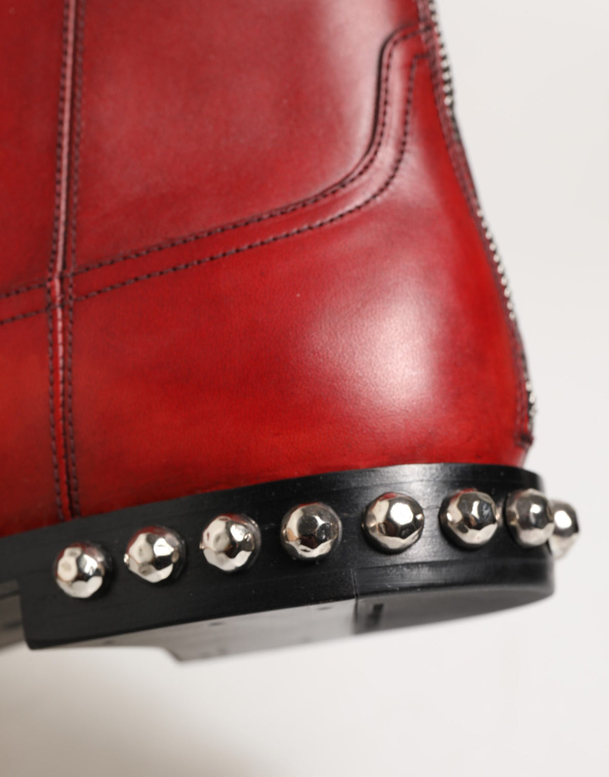 Dolce & Gabbana Red Studded Chelsea Short Ankle Boots Shoes