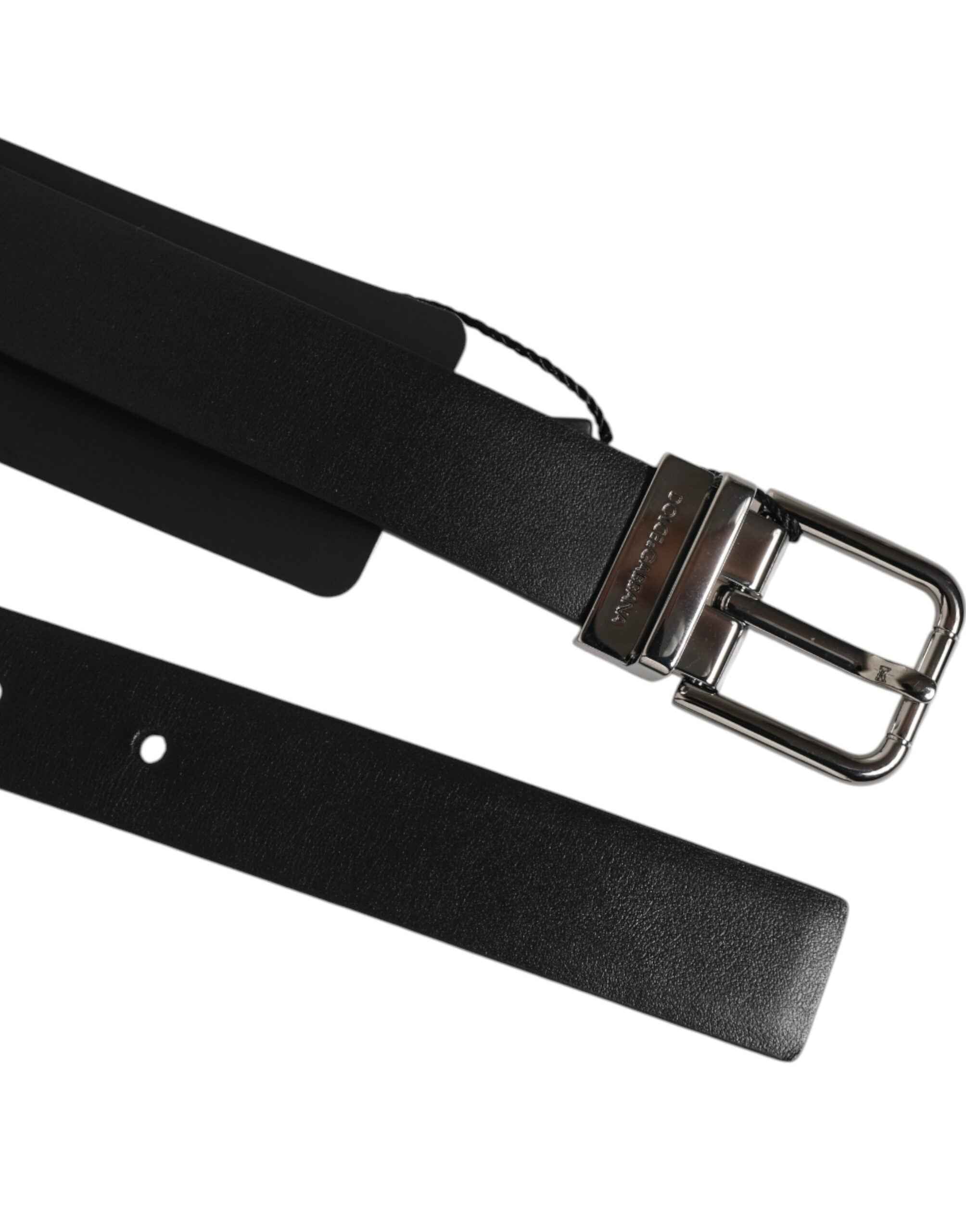 Dolce & Gabbana Black Leather Studded Silver-Tone Buckle Belt