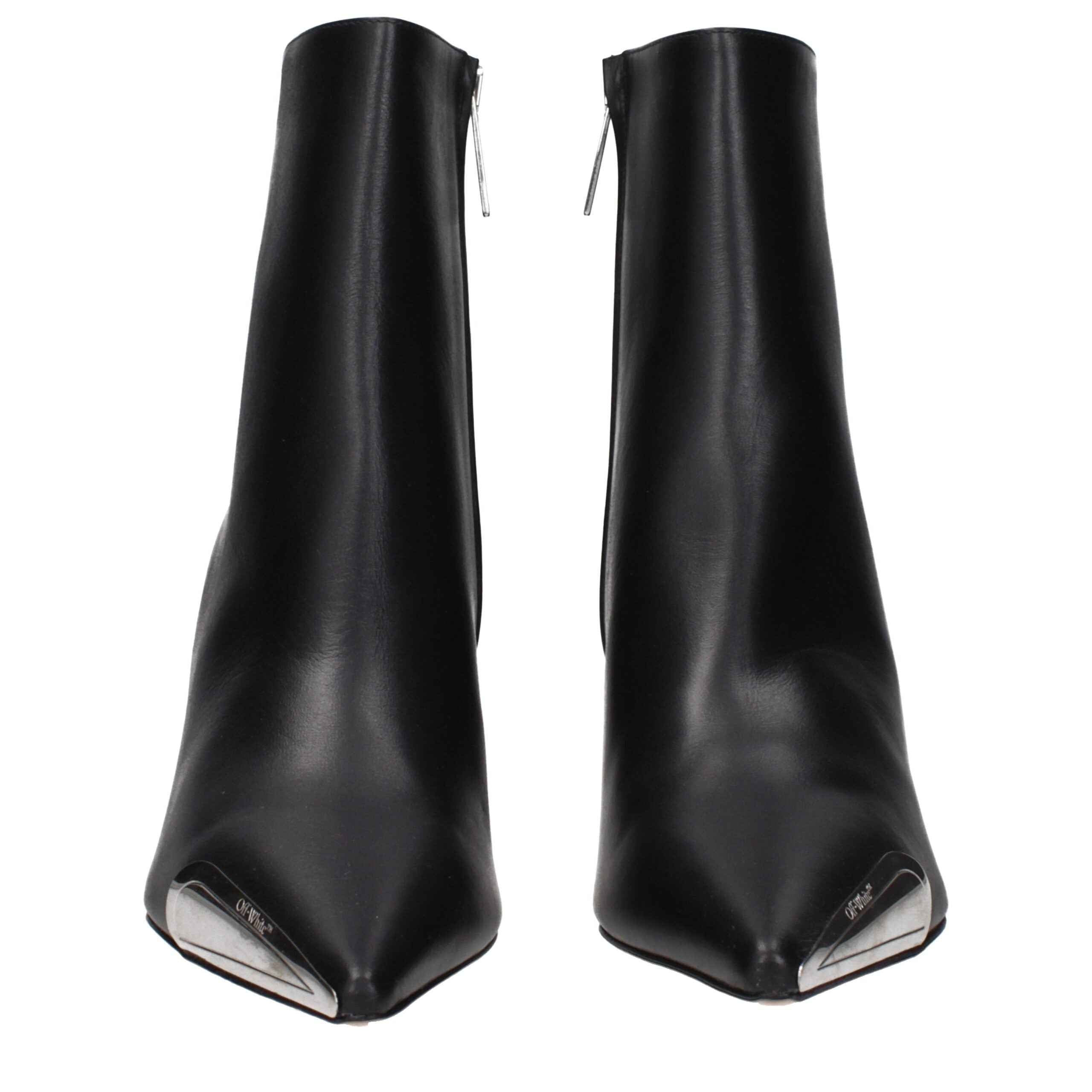 Off-White Black Leather Ankle Boots