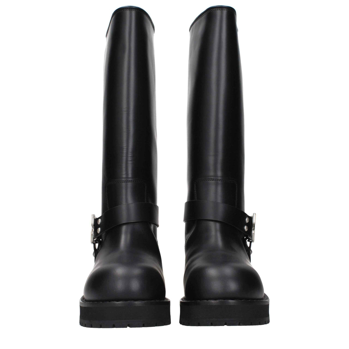 Off-White Black Leather Flat Boots