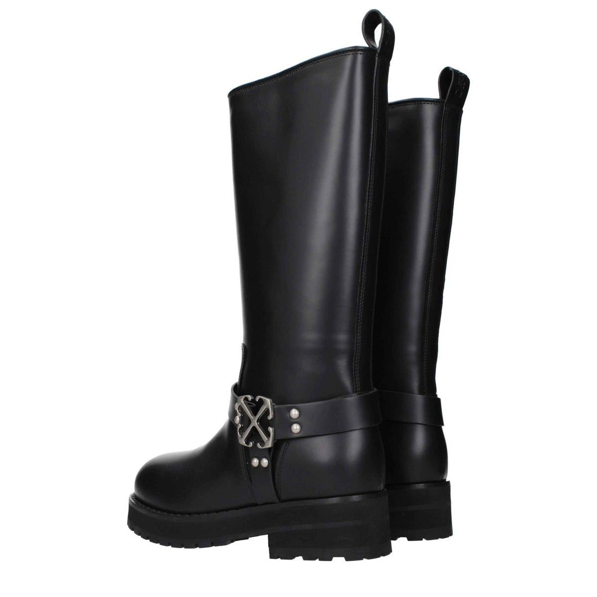 Off-White Black Leather Flat Boots