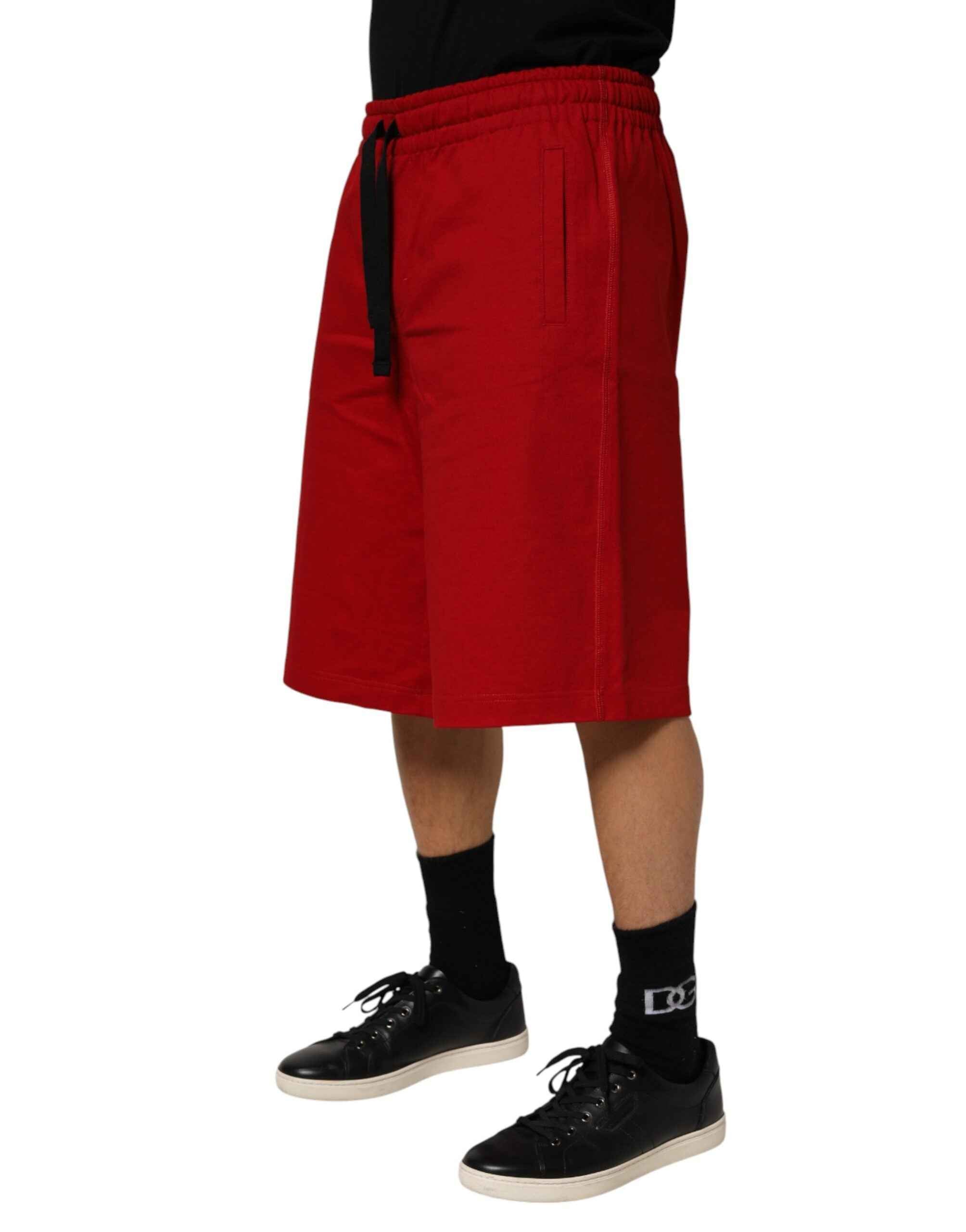 Dolce & Gabbana Red Cotton MidWaist Drawstring Bermuda Pants