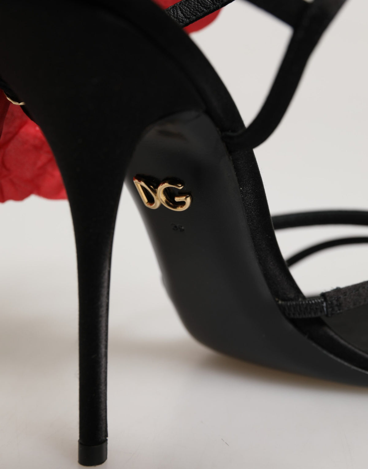 Dolce & Gabbana Black Leather Strappy Flower Heels Sandals  Shoes