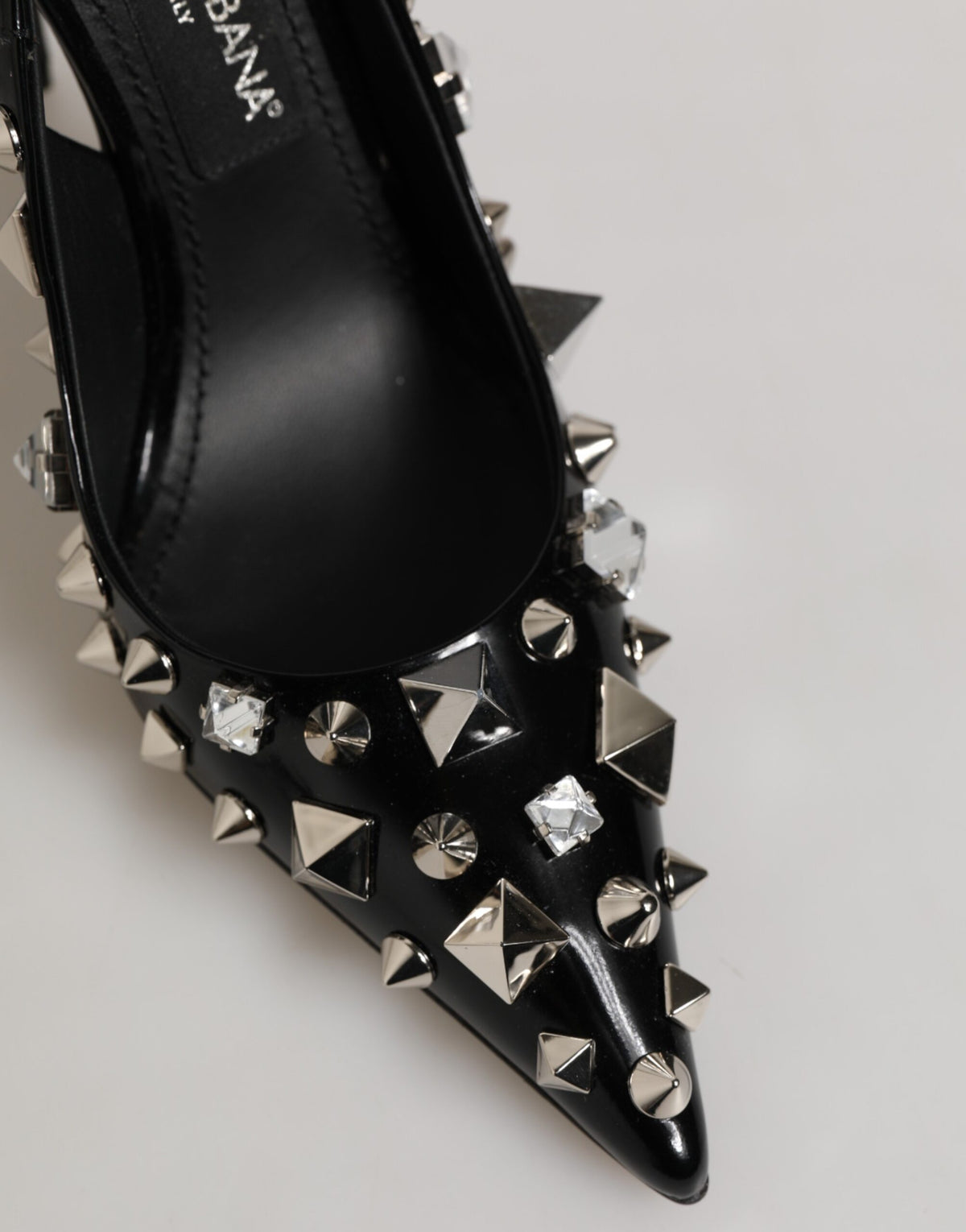 Dolce & Gabbana Black Studded Leather Heels Slingbacks Shoes