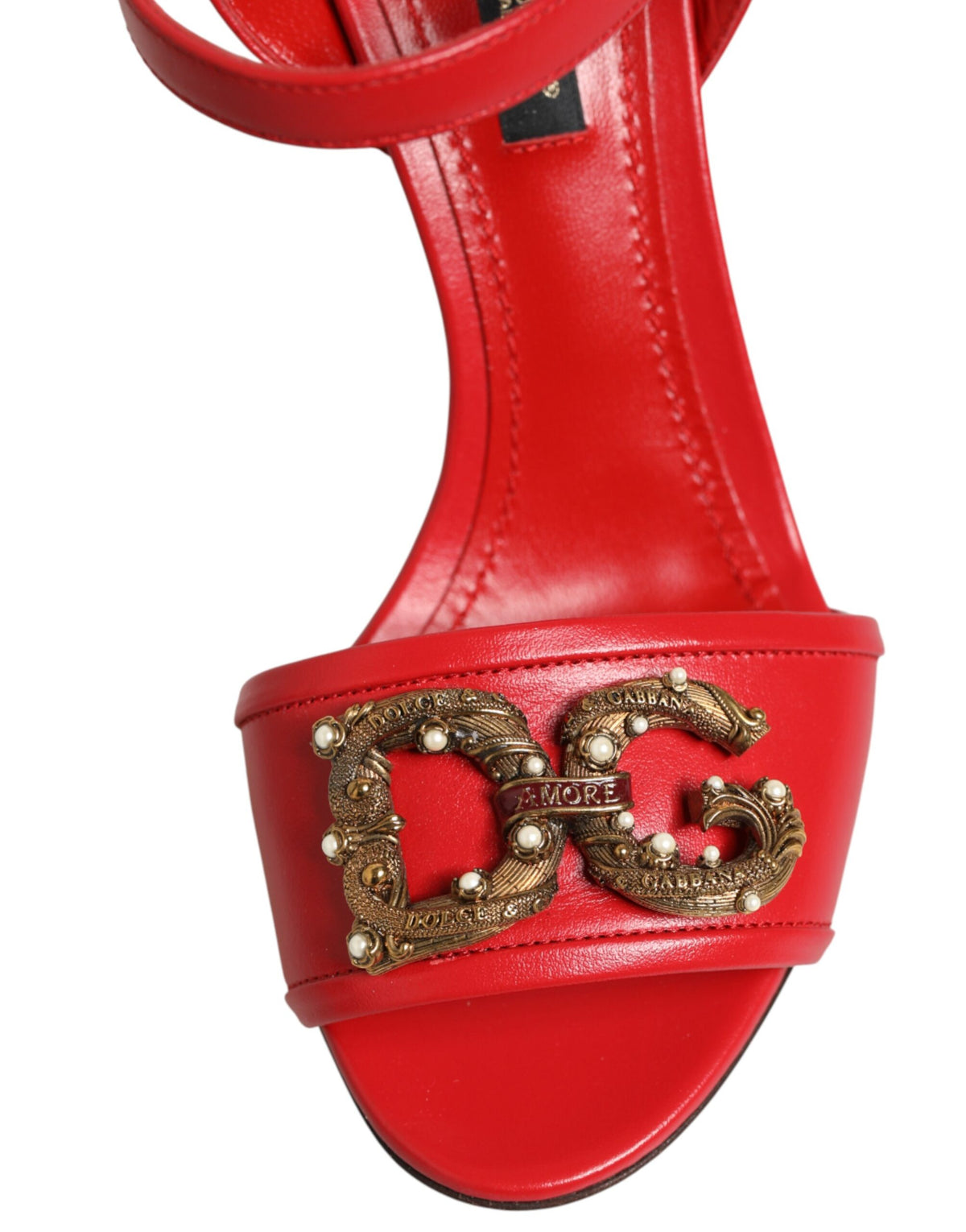 Dolce & Gabbana Red Leather DG AMORE Heels Sandals Shoes