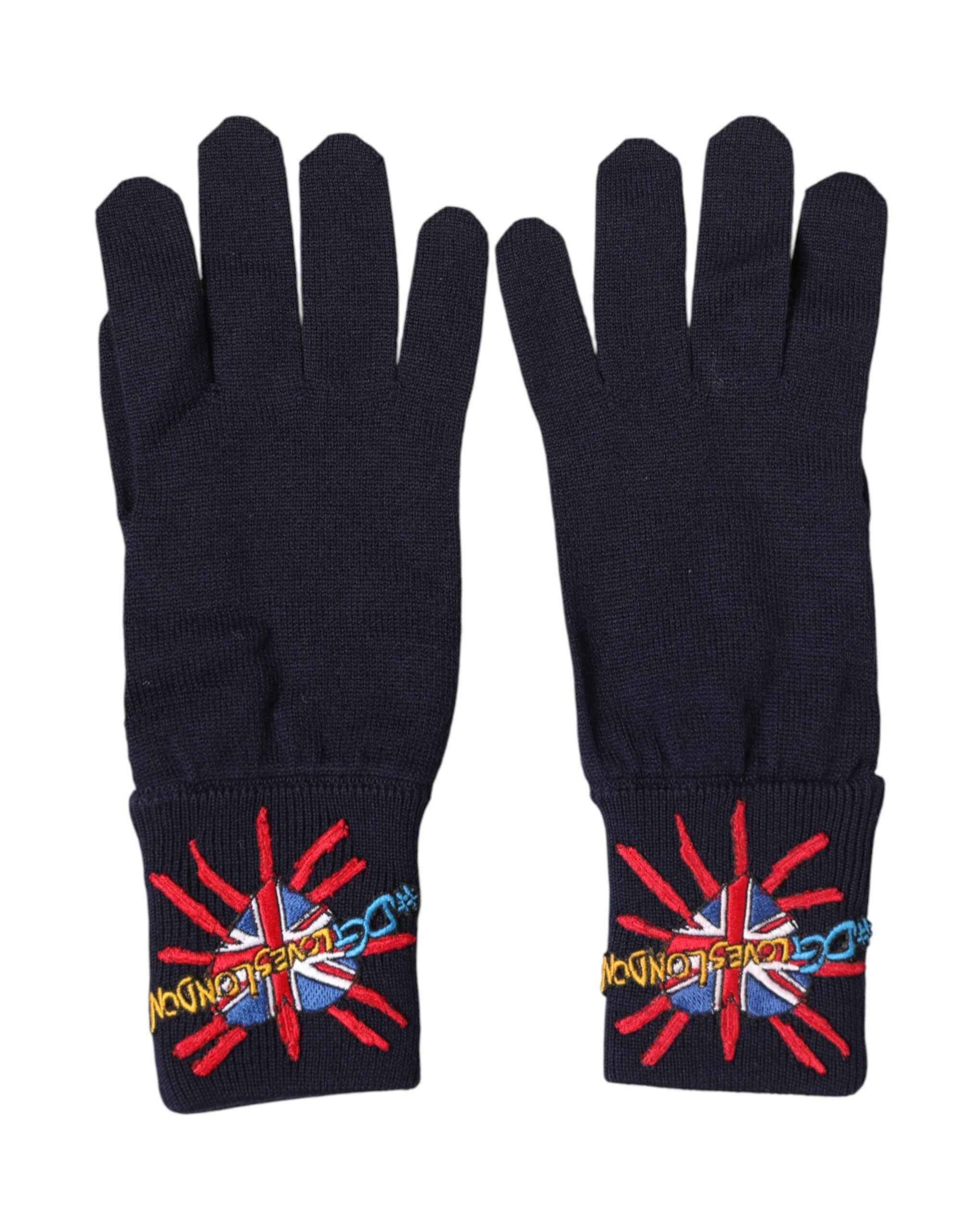 Dolce & Gabbana Blue Wool Knit #DGLovesLondon Embroidered Mitten Gloves